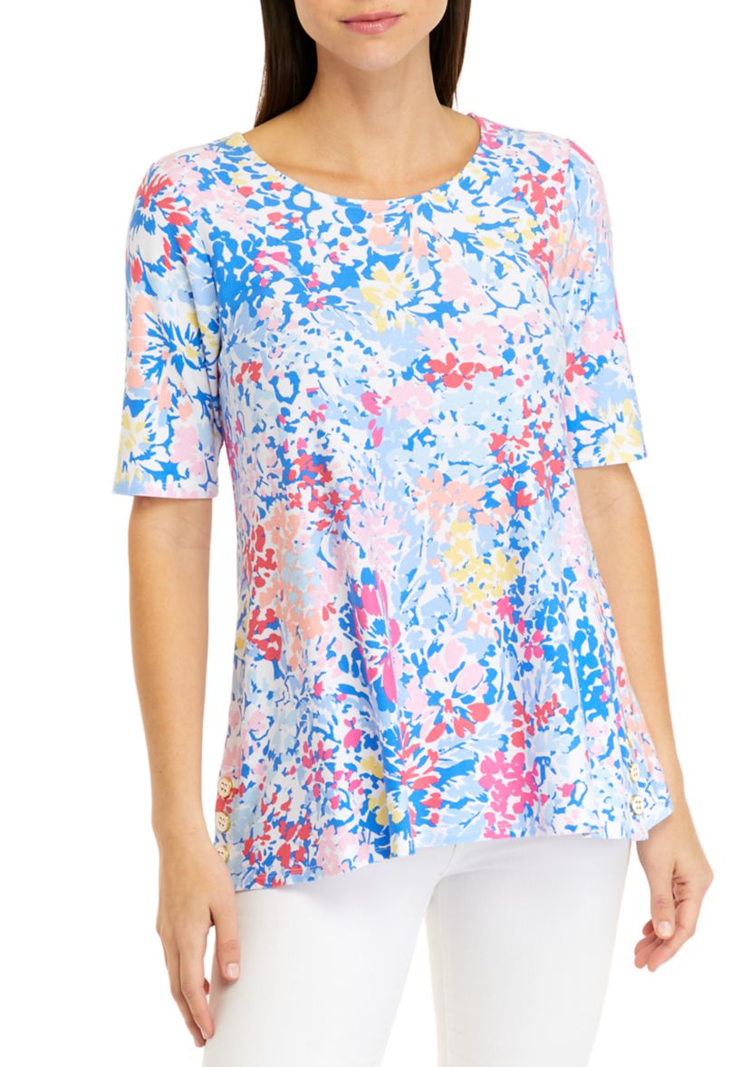 Womens Elbow Sleeve Side Button Tunic Top