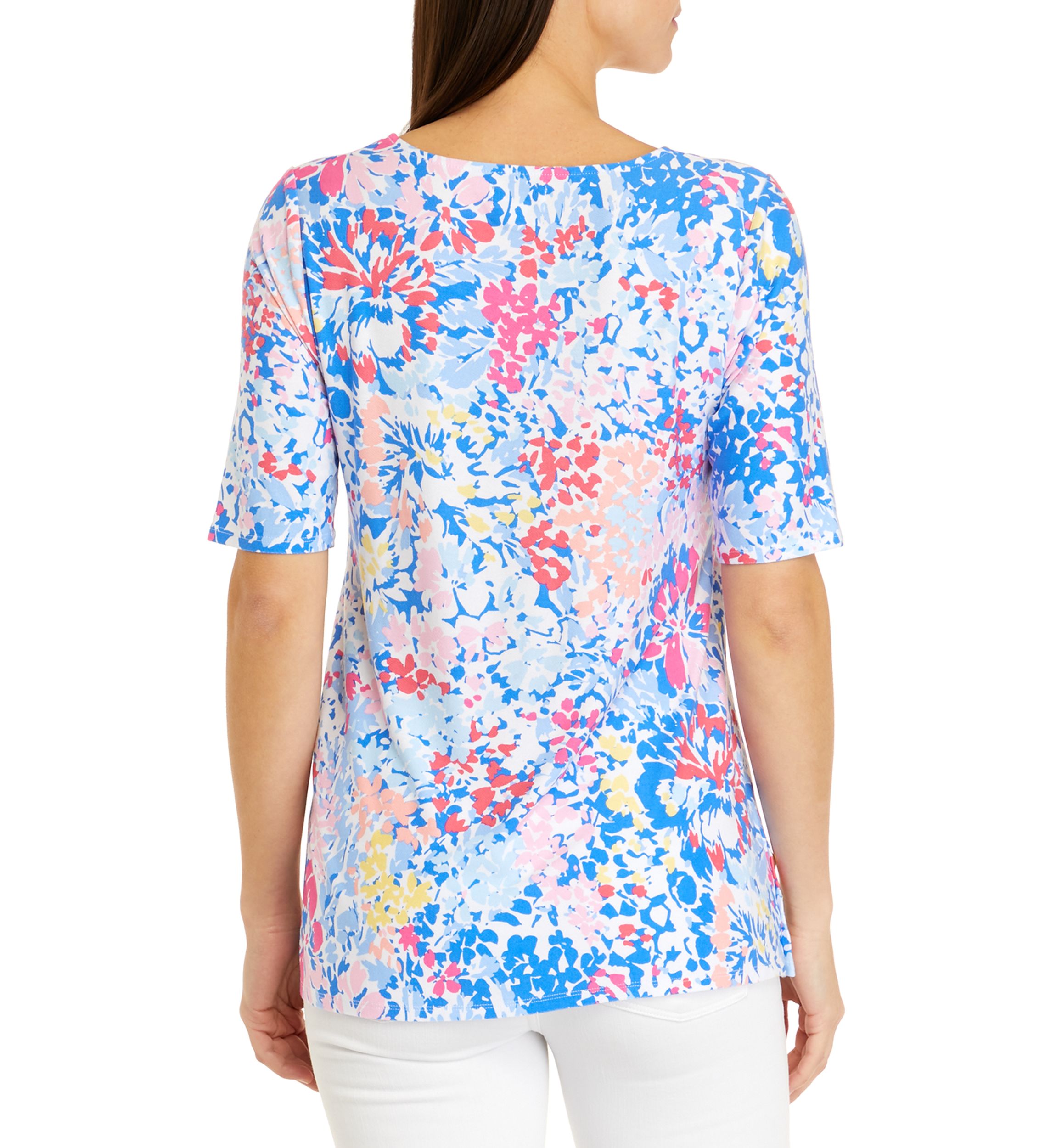 Womens Elbow Sleeve Side Button Tunic Top