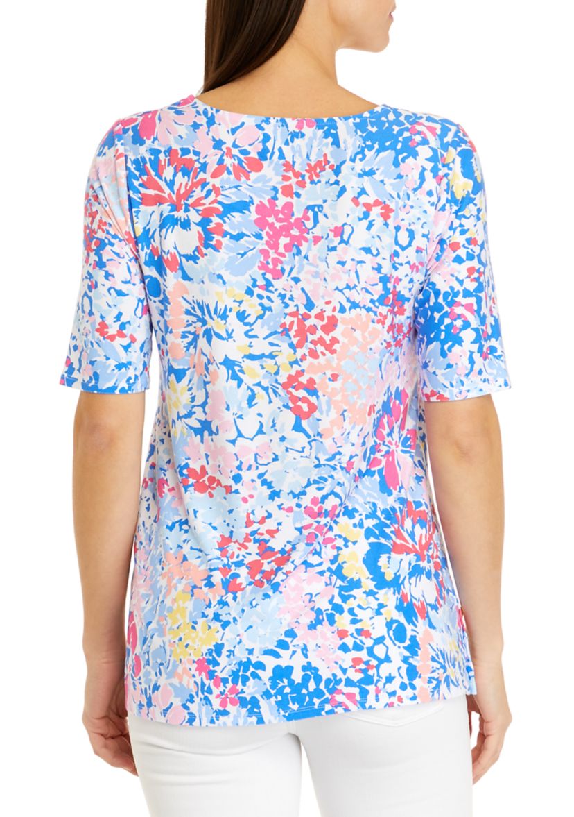 Womens Elbow Sleeve Side Button Tunic Top