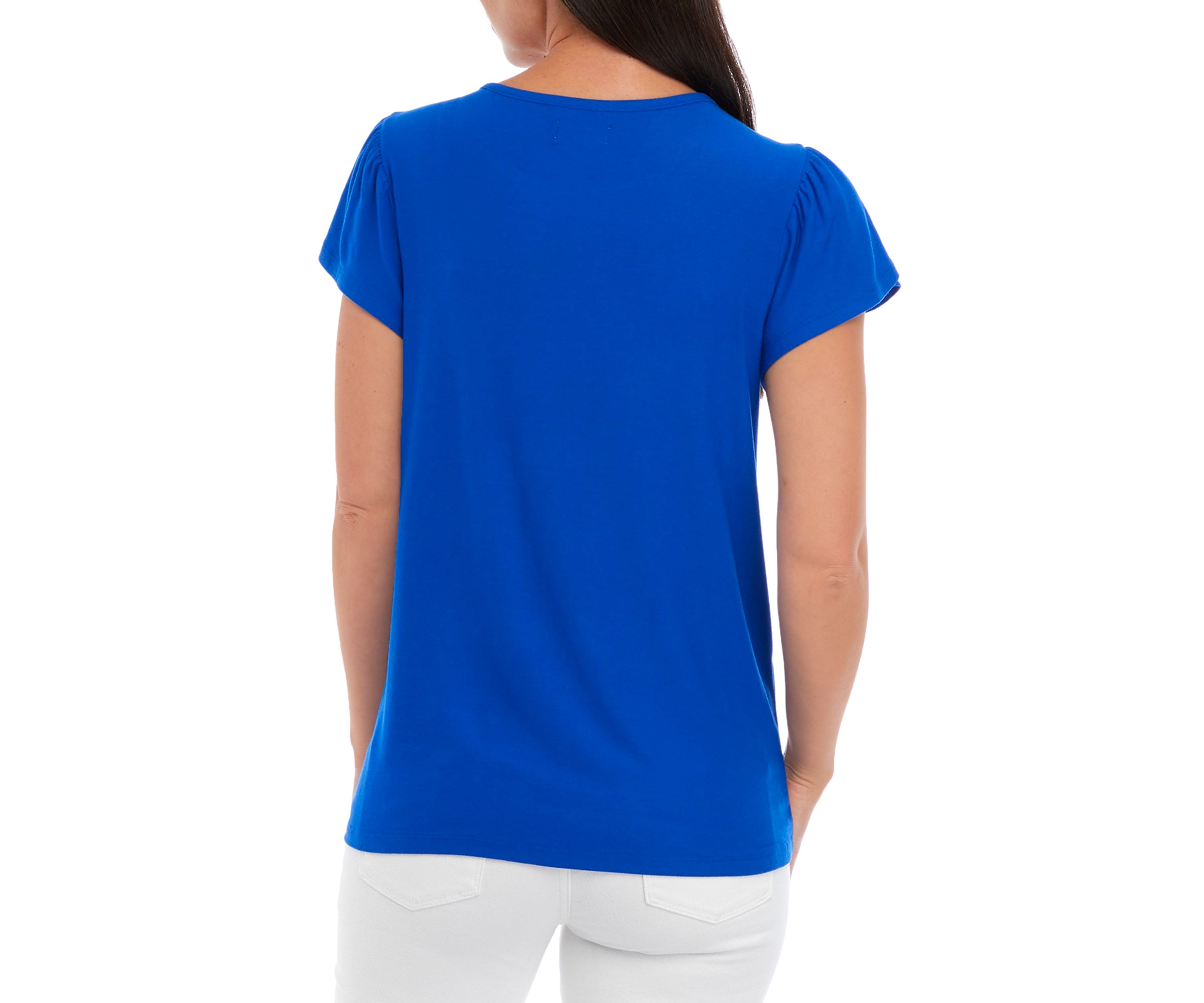 Petite Short Sleeve Button Shoulder Tunic Top