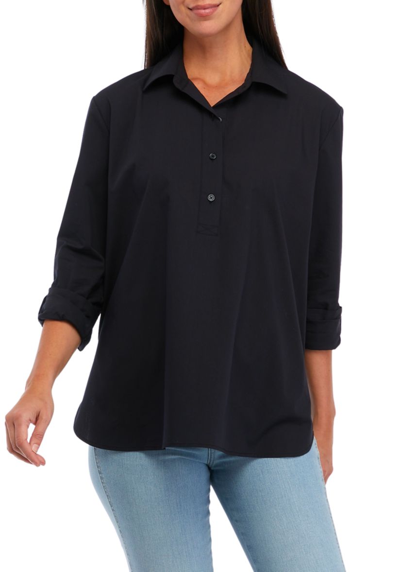 Womens Long Sleeve Henley Tunic Shirt