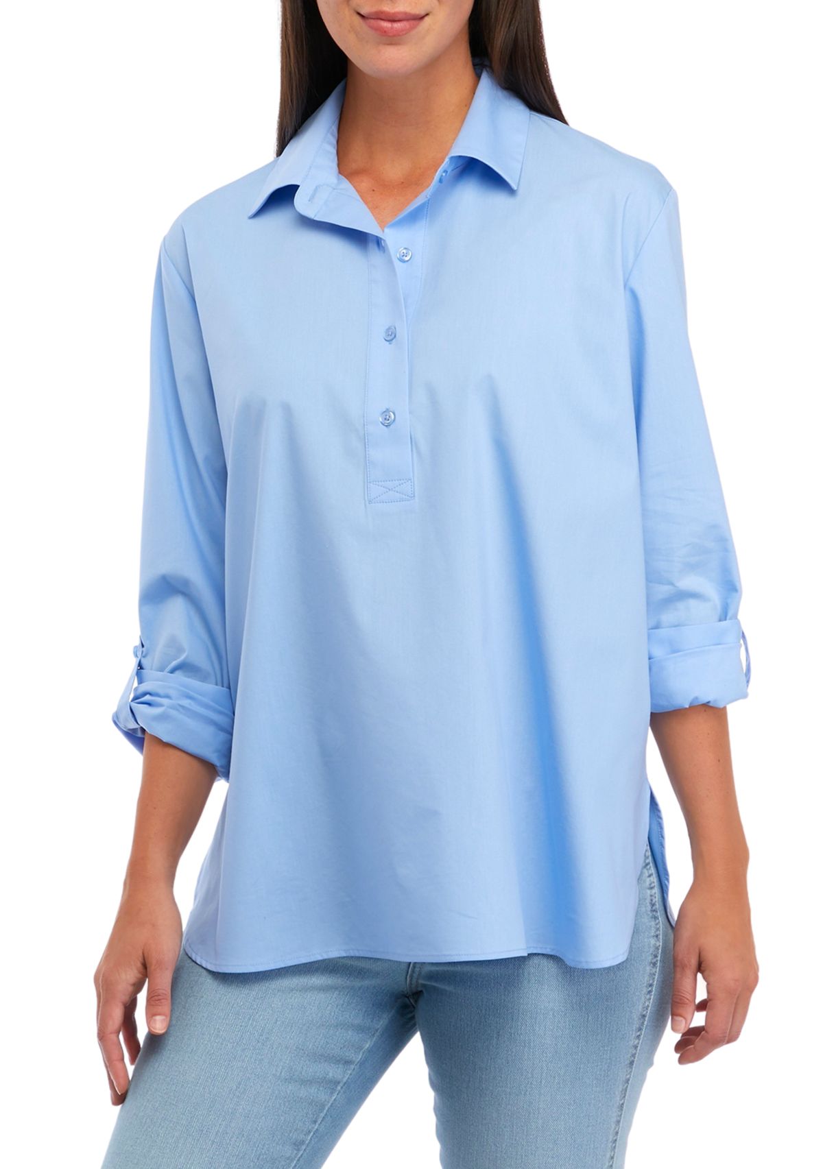 Womens Long Sleeve Henley Tunic Shirt