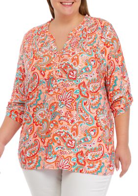 Chicos* Orange Print Size X Large Ladies Casual Shirts