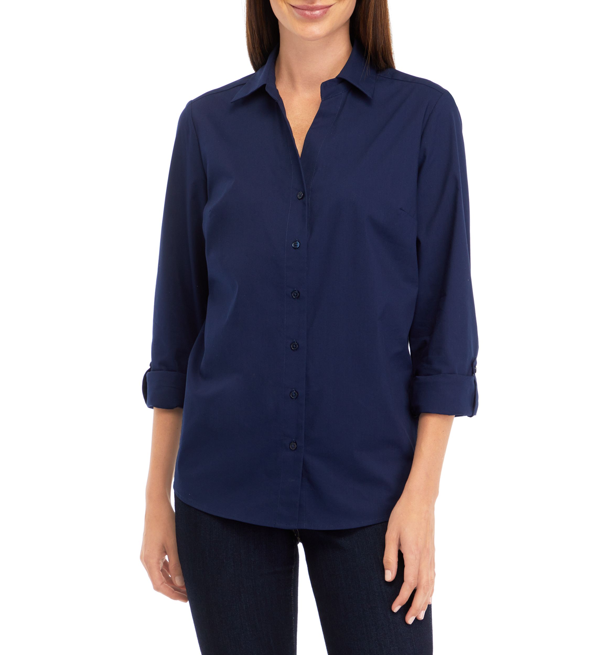 Womens Y-Neck Button Down Shirt 