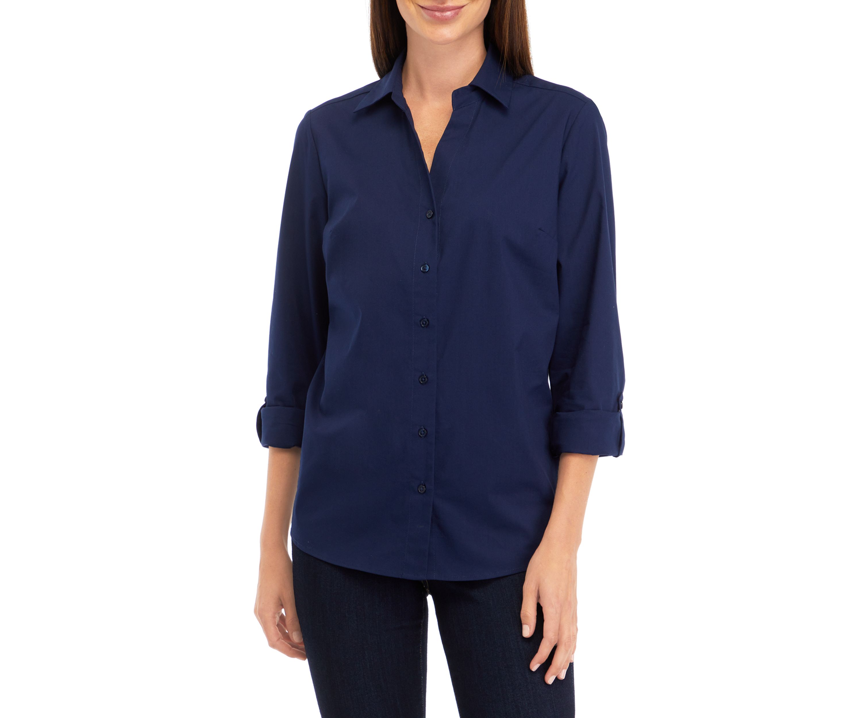 Womens Y-Neck Button Down Shirt 