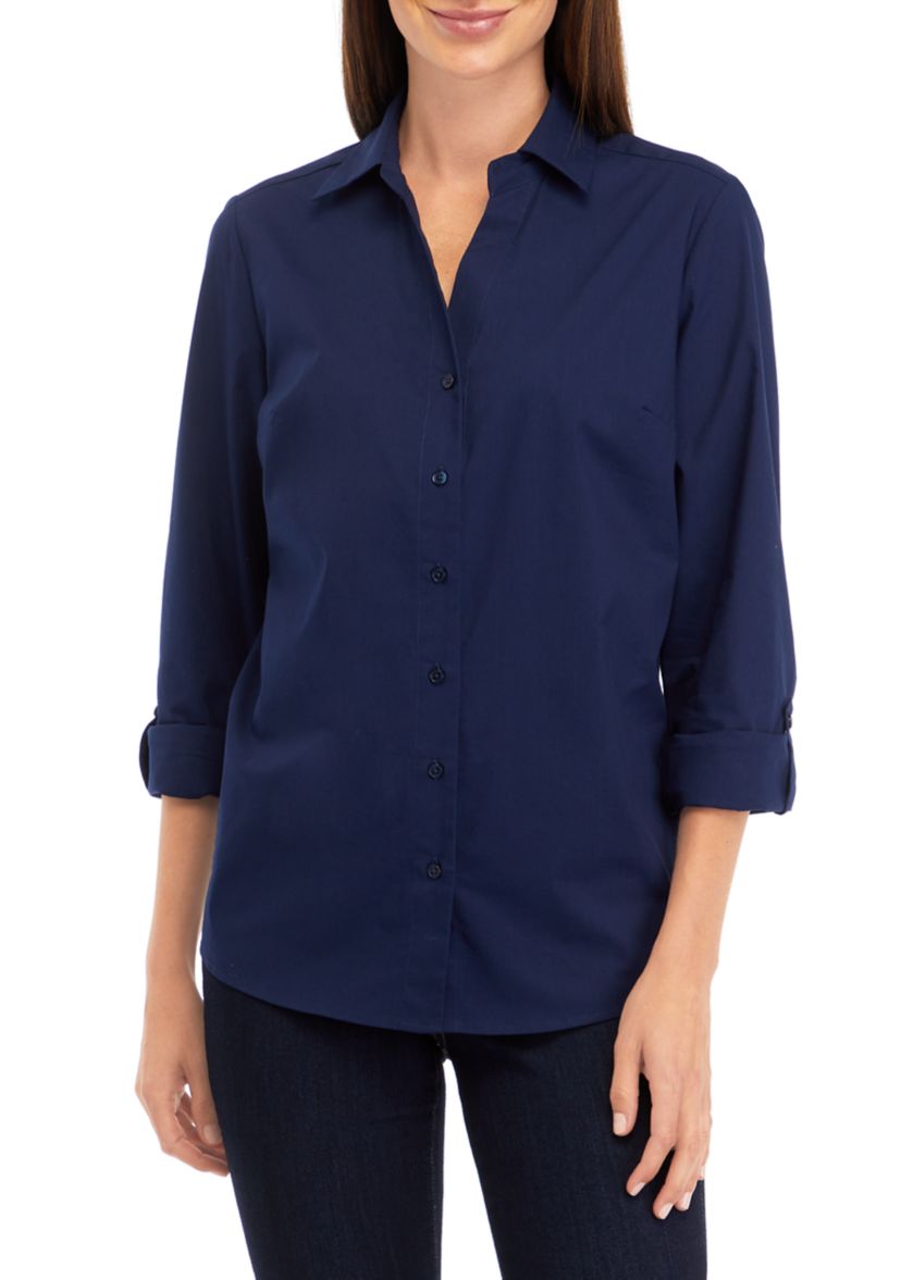 Womens Y-Neck Button Down Shirt 