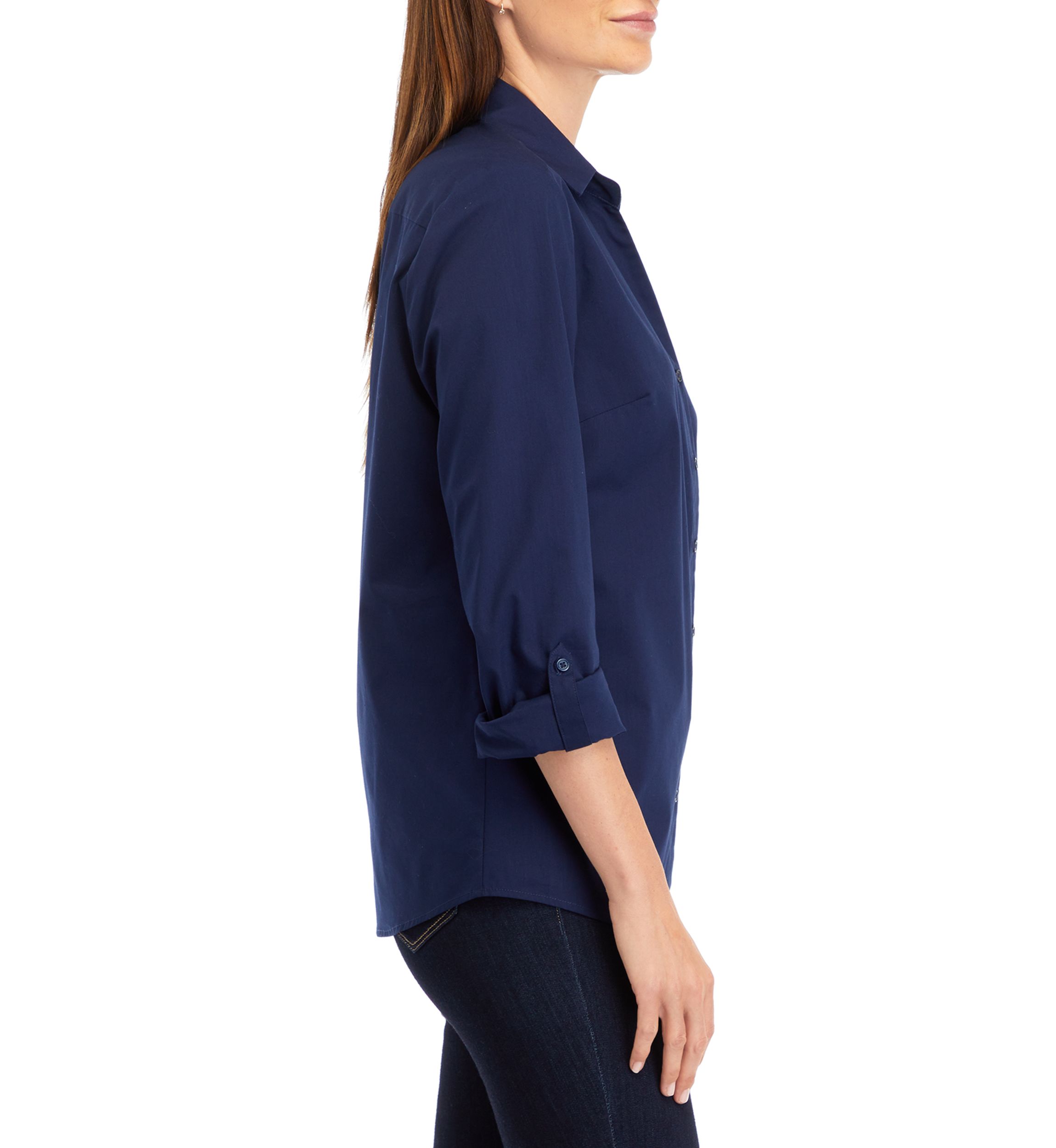 Womens Y-Neck Button Down Shirt 