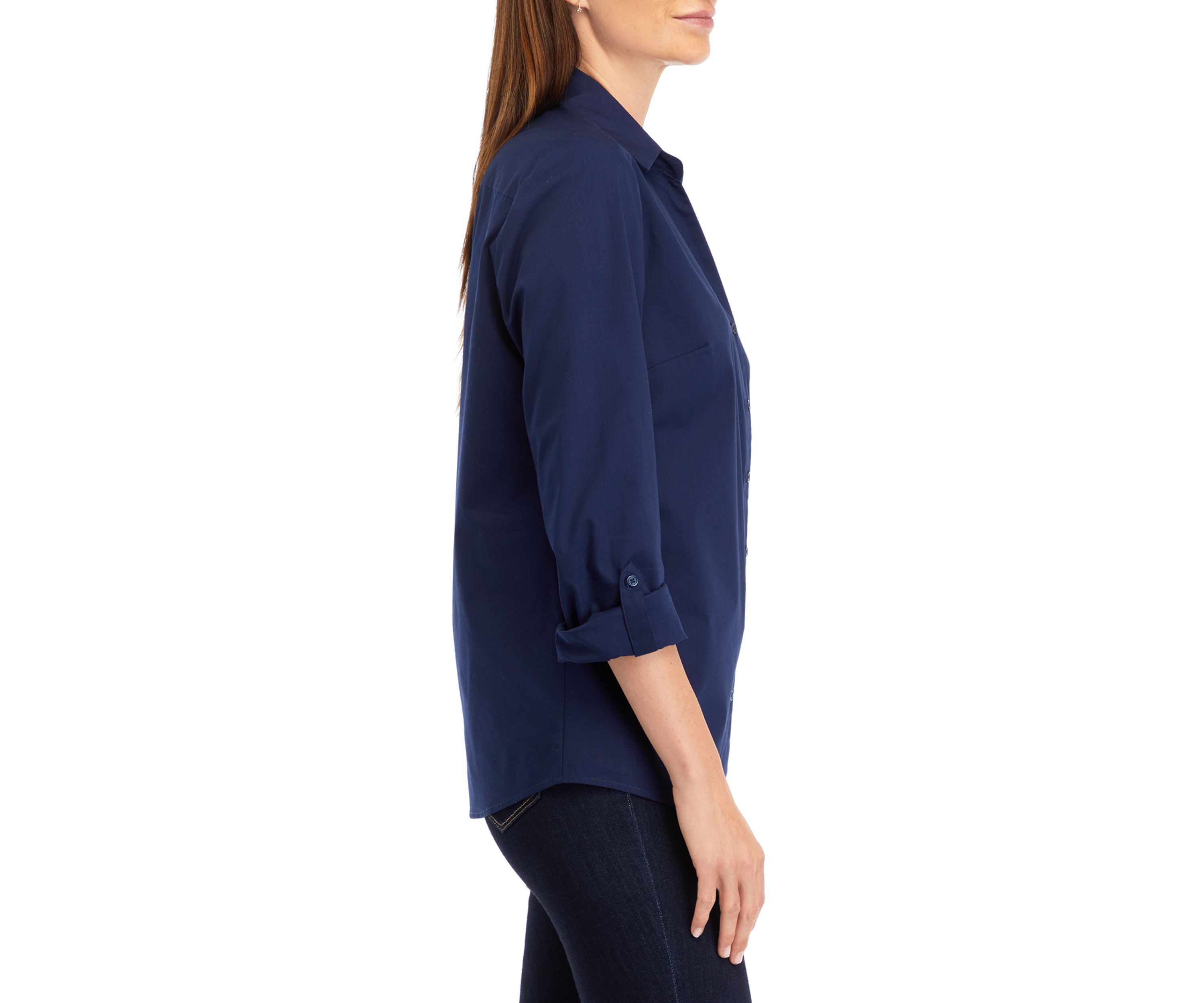 Womens Y-Neck Button Down Shirt 