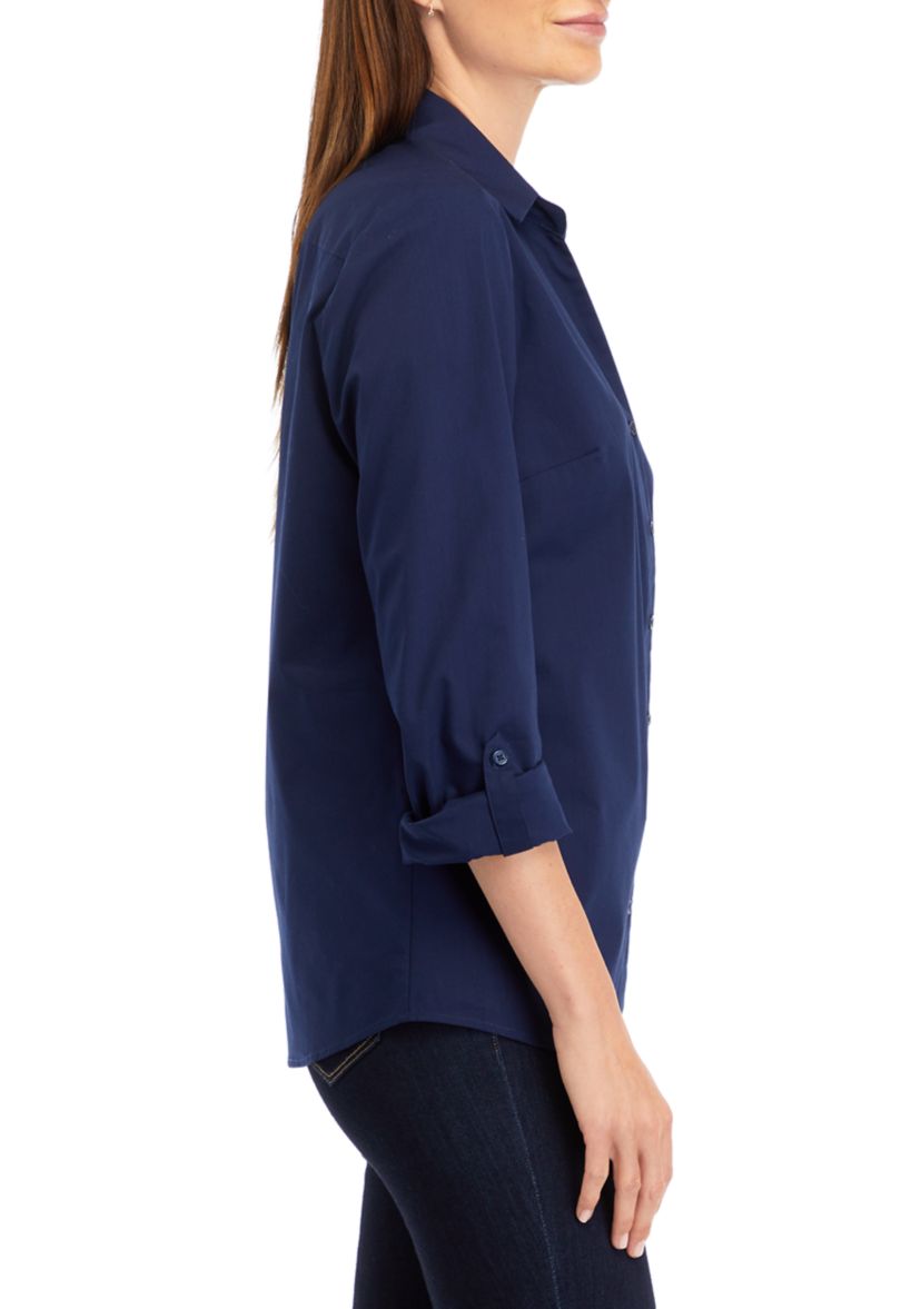 Womens Y-Neck Button Down Shirt 