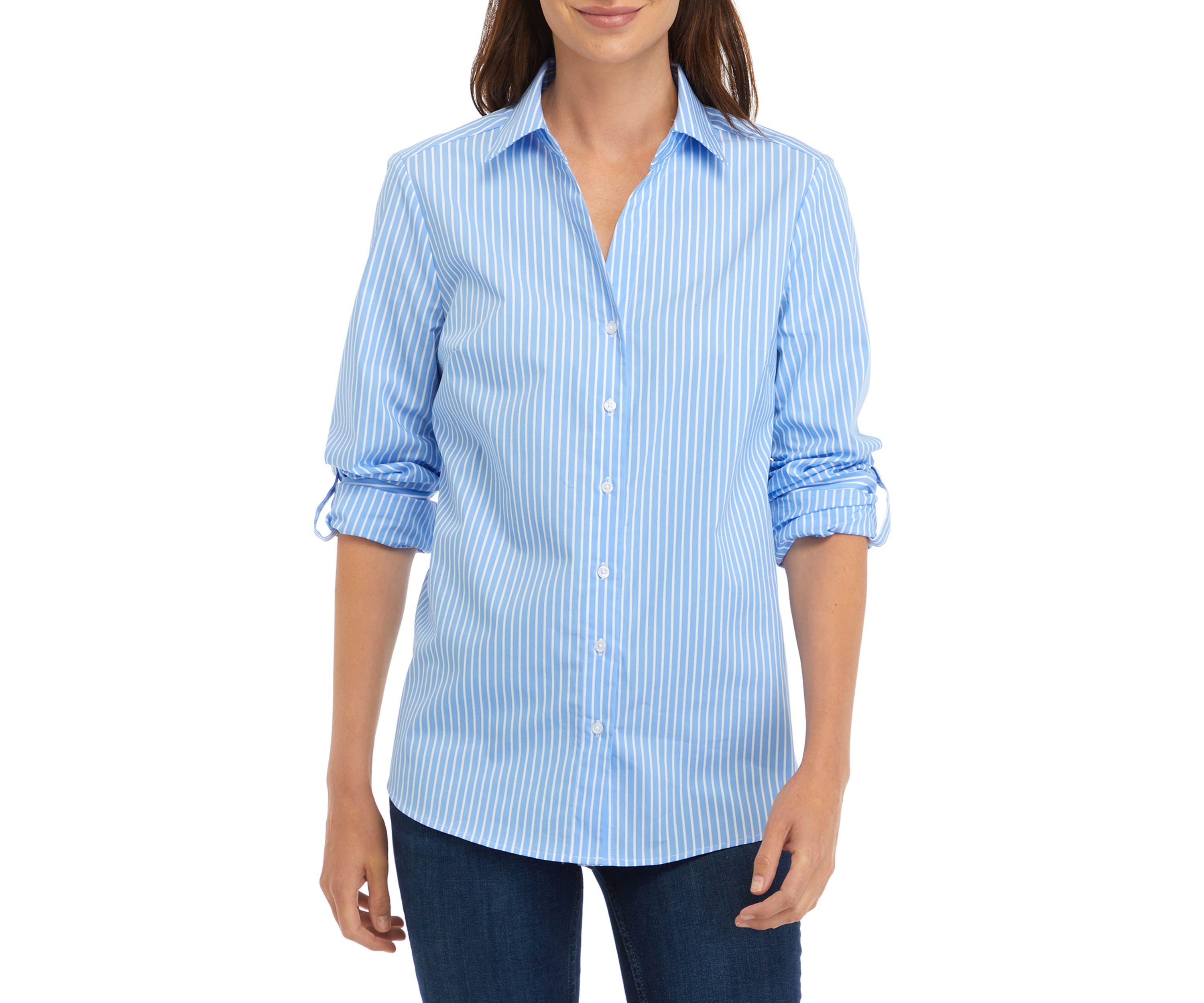 	  Womens Y-Neck Button Down Shirt 