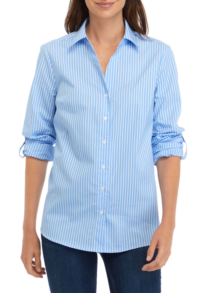 	  Womens Y-Neck Button Down Shirt 