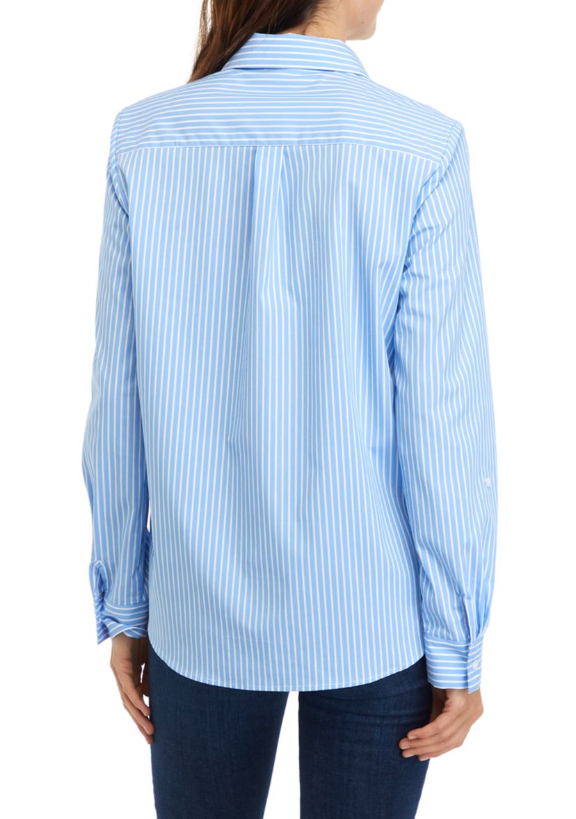 	  Womens Y-Neck Button Down Shirt 