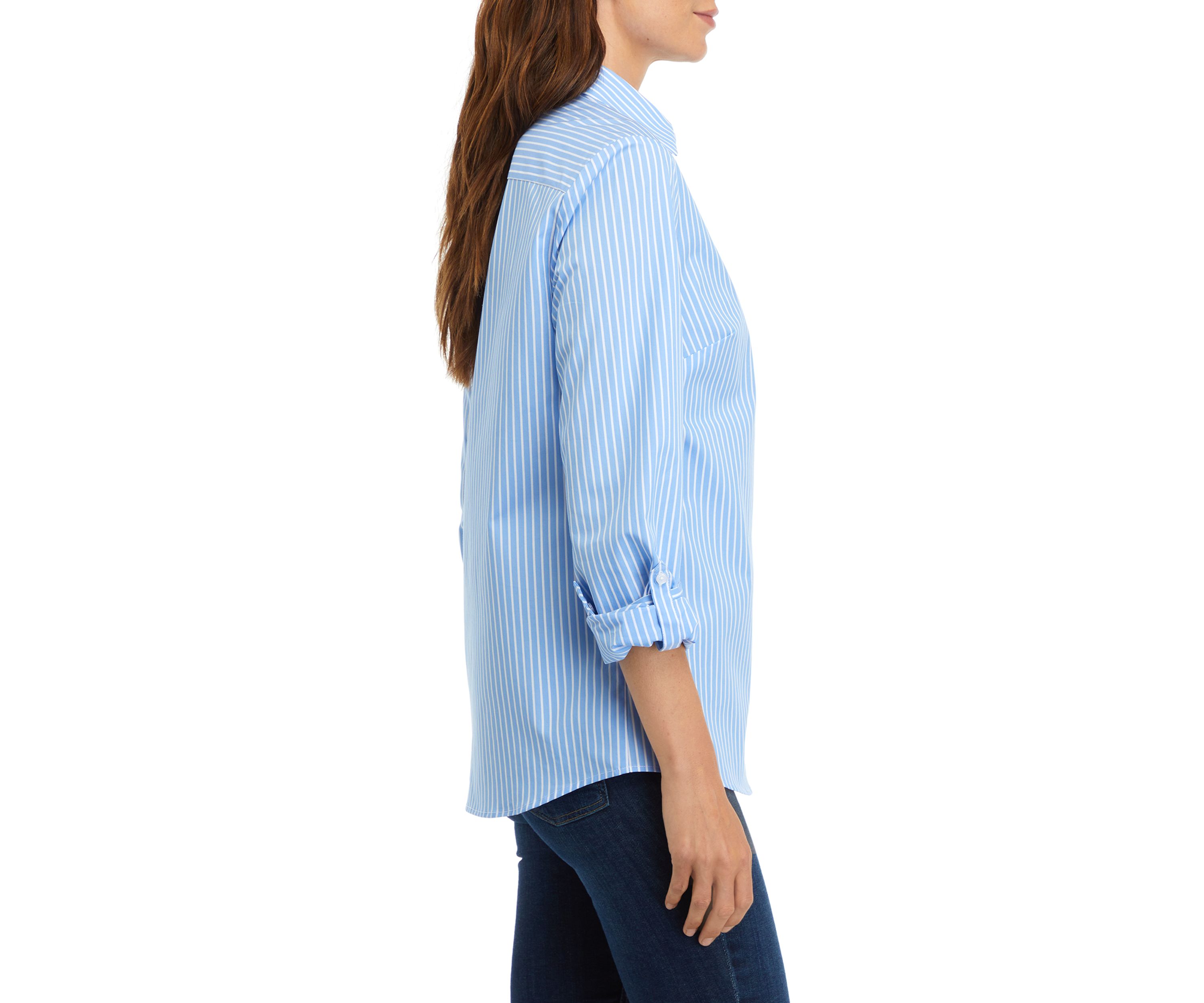 	  Womens Y-Neck Button Down Shirt 