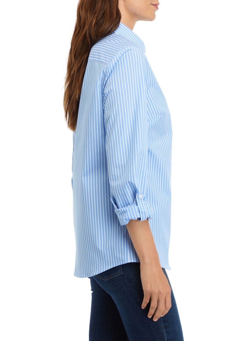	  Womens Y-Neck Button Down Shirt 