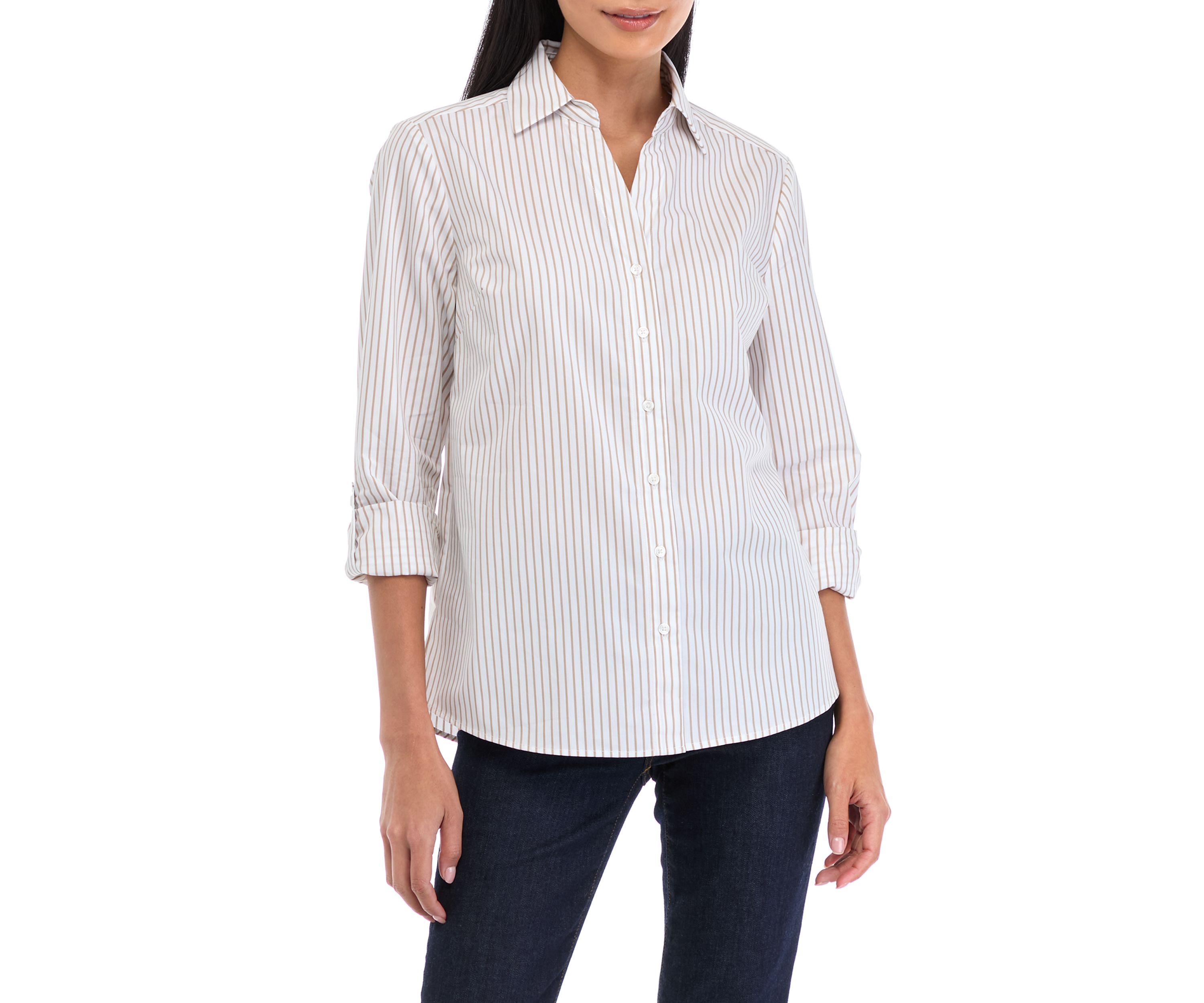 Petite Striped Button Front Top