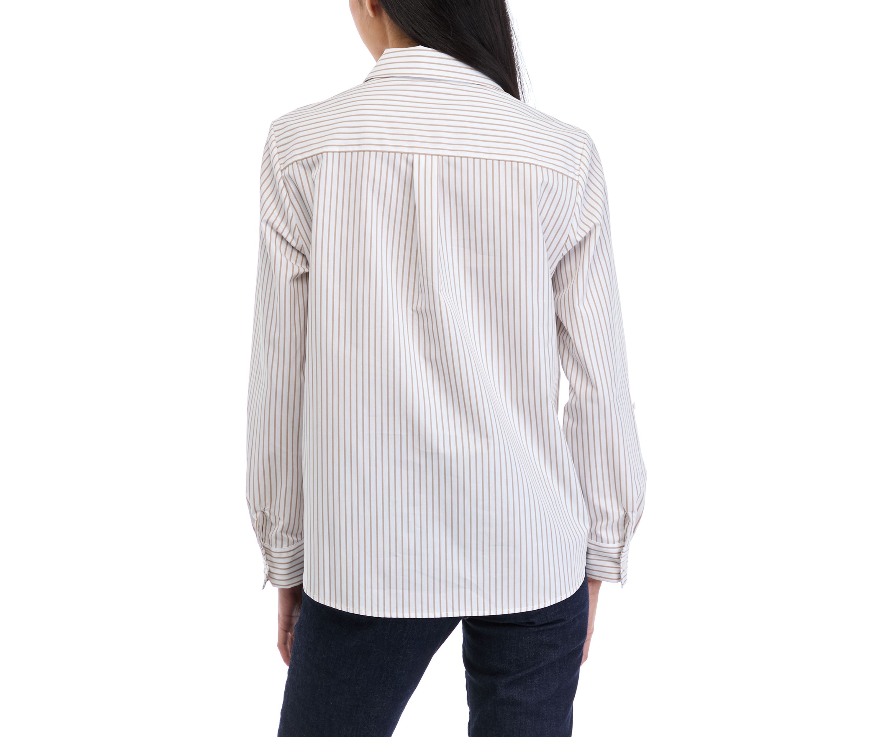 Petite Striped Button Front Top
