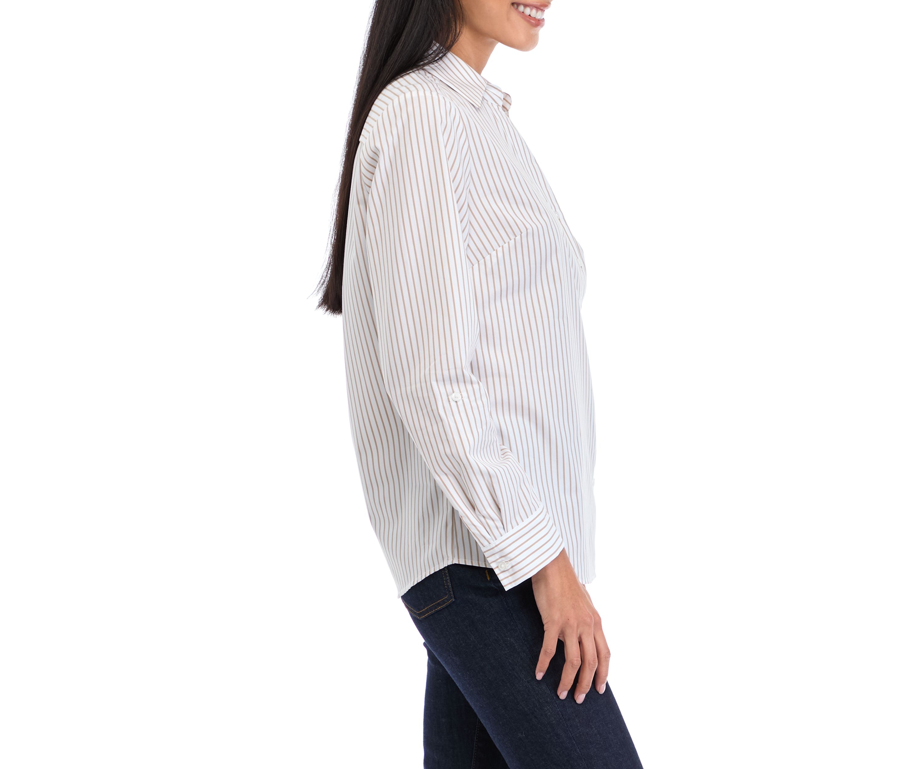 Petite Striped Button Front Top