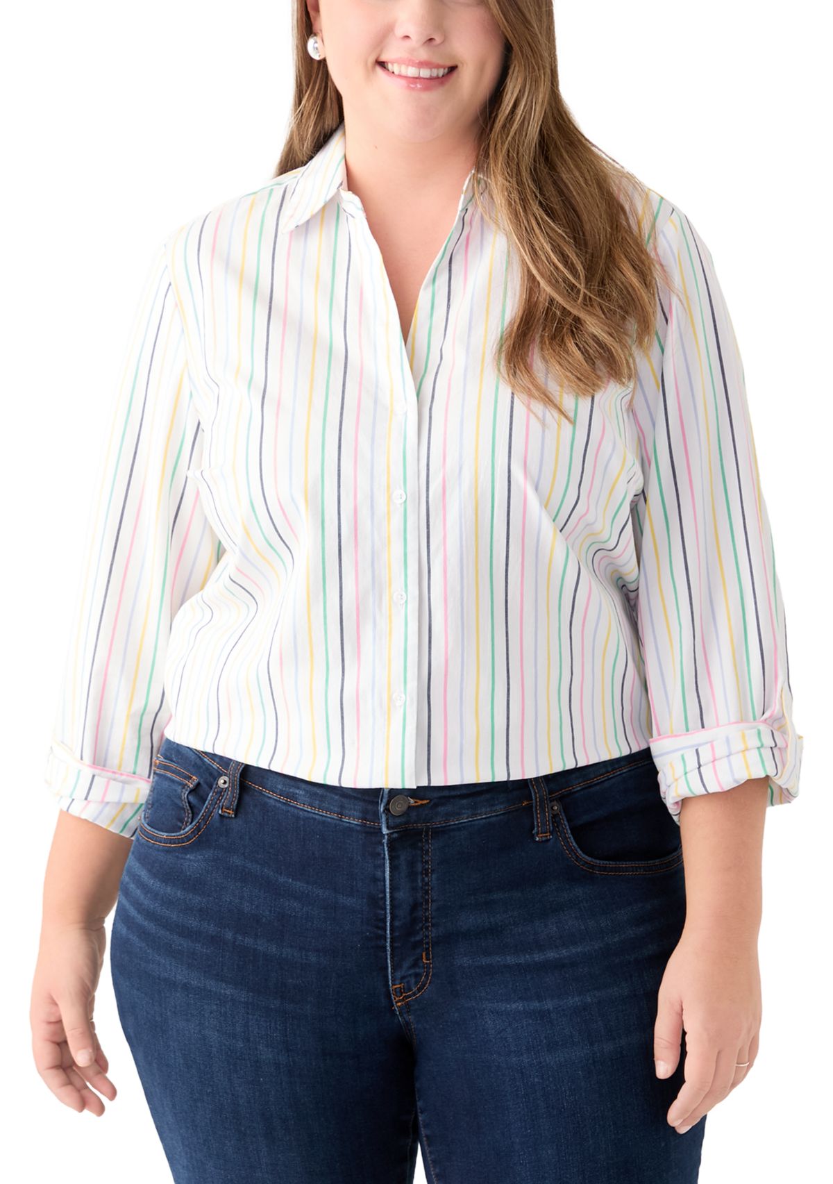 Plus Size Y-Neck Button Down Shirt 