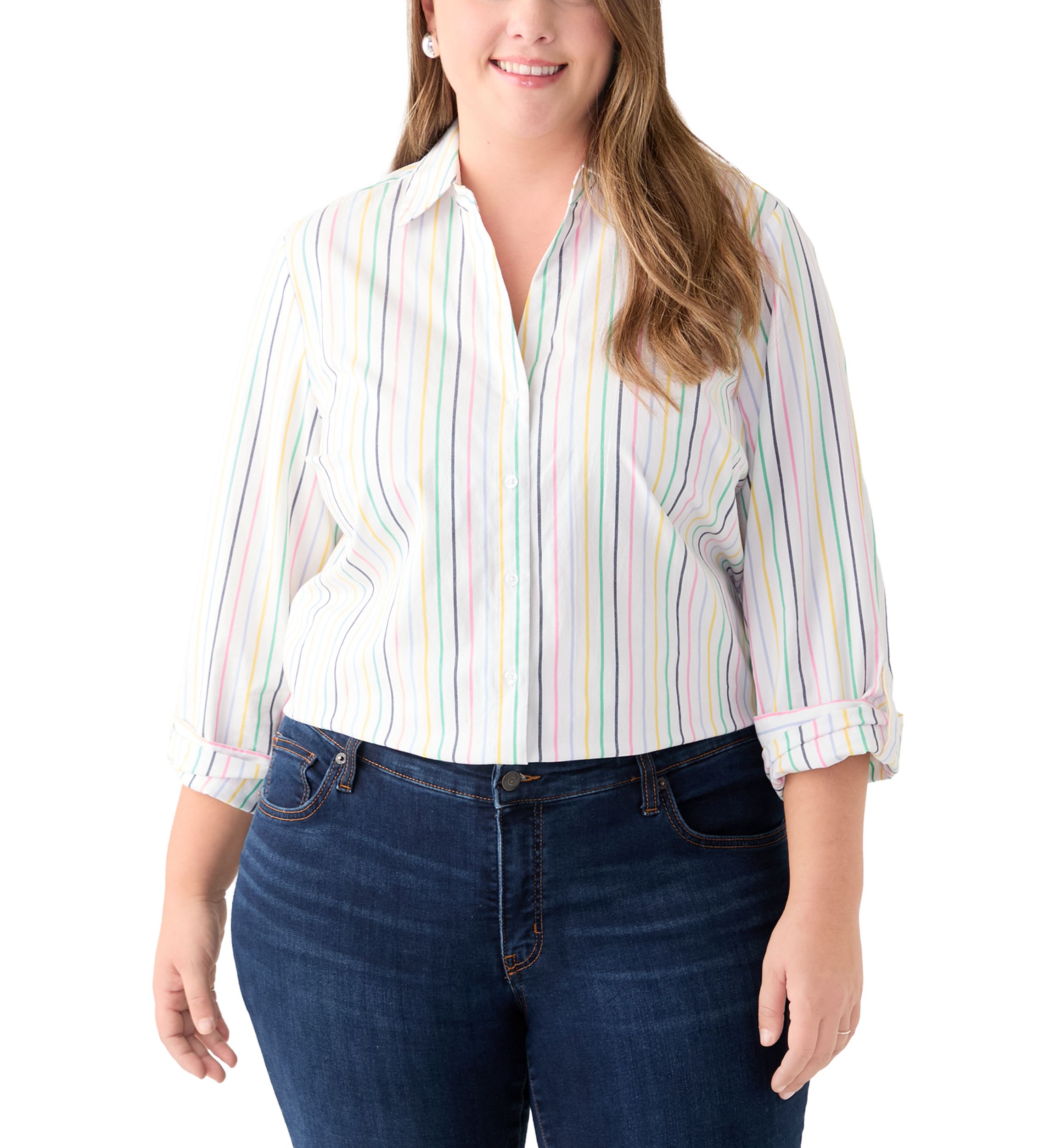 Plus Size Y-Neck Button Down Shirt 