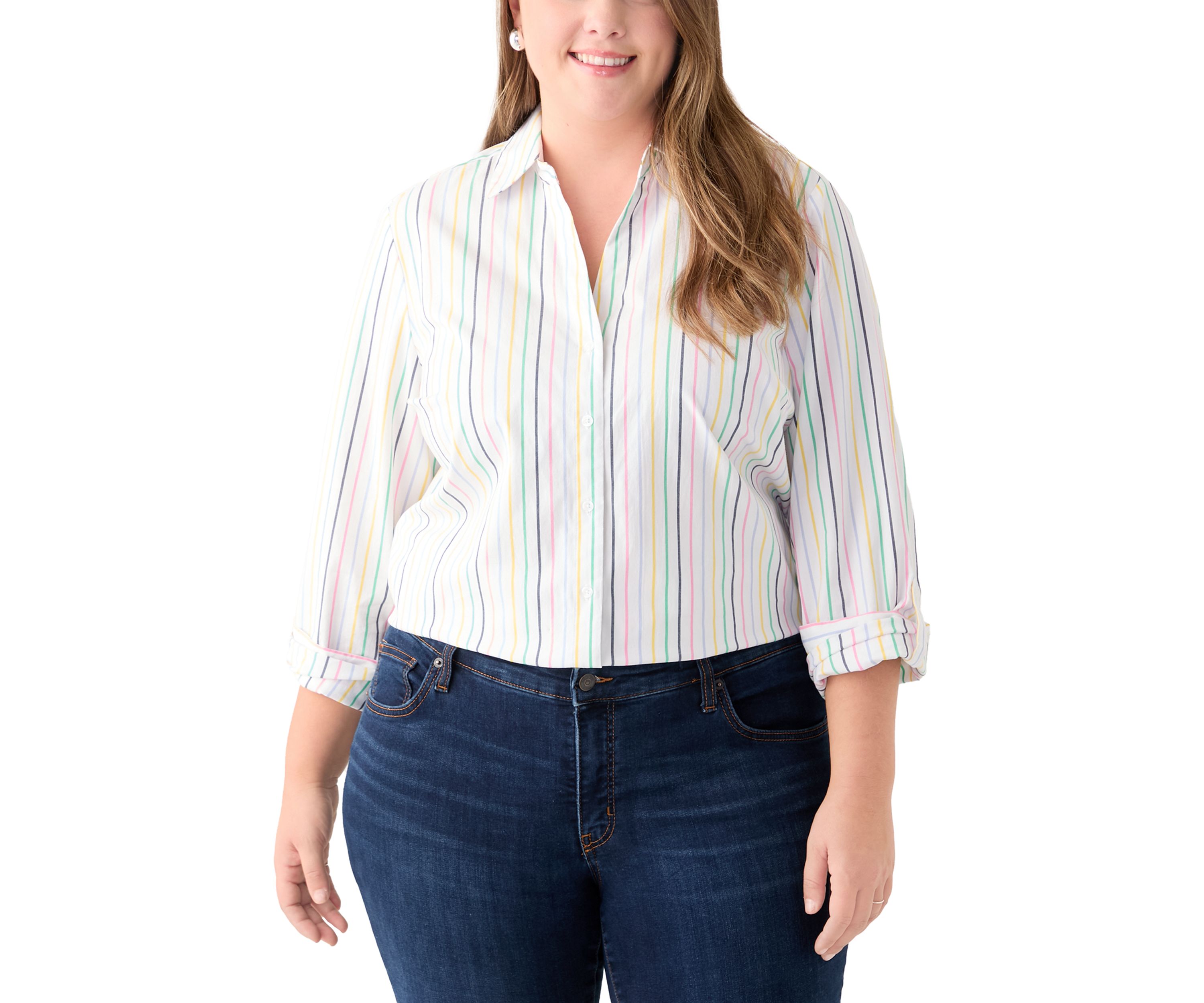 Plus Size Y-Neck Button Down Shirt 