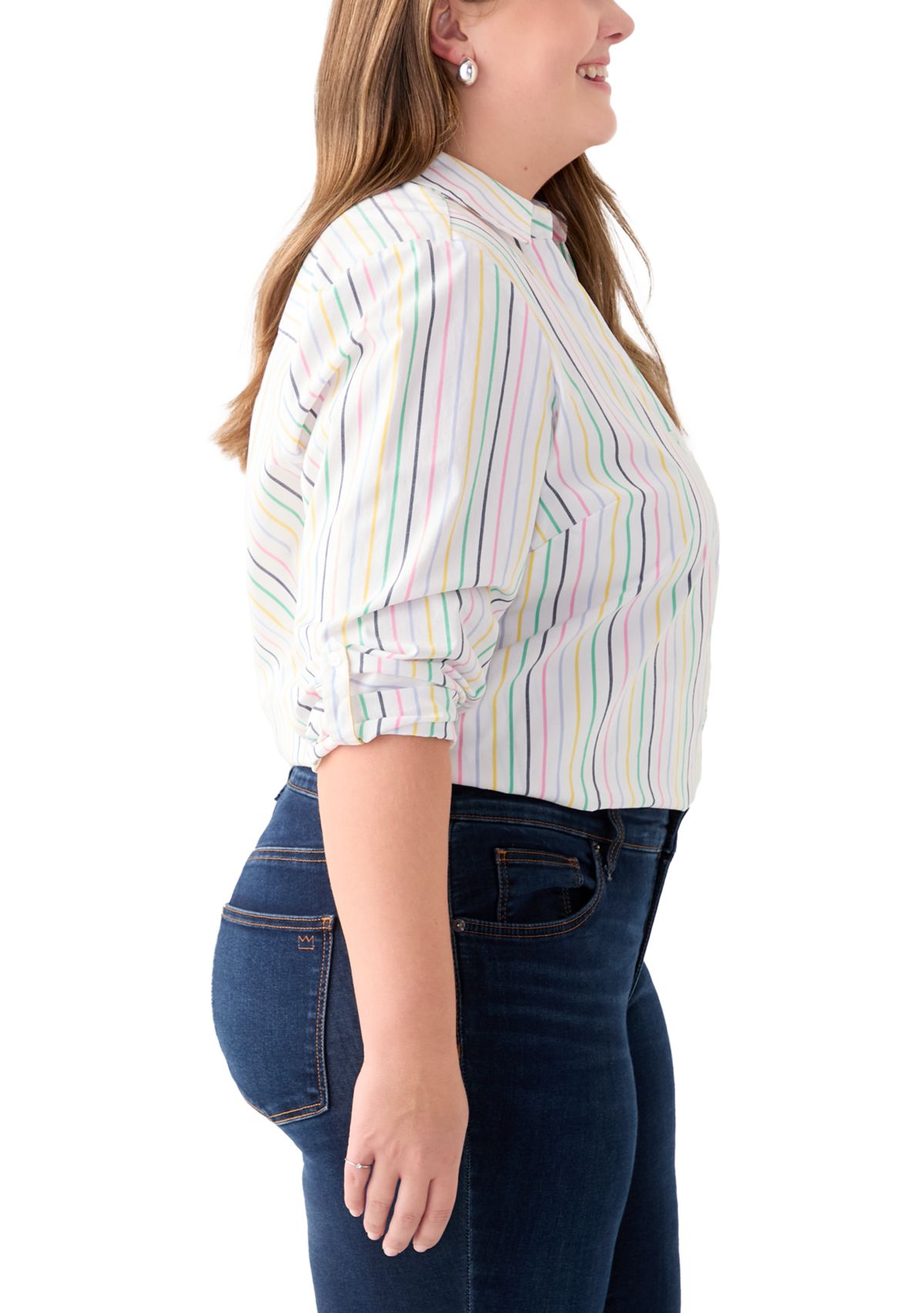 Plus Size Y-Neck Button Down Shirt 