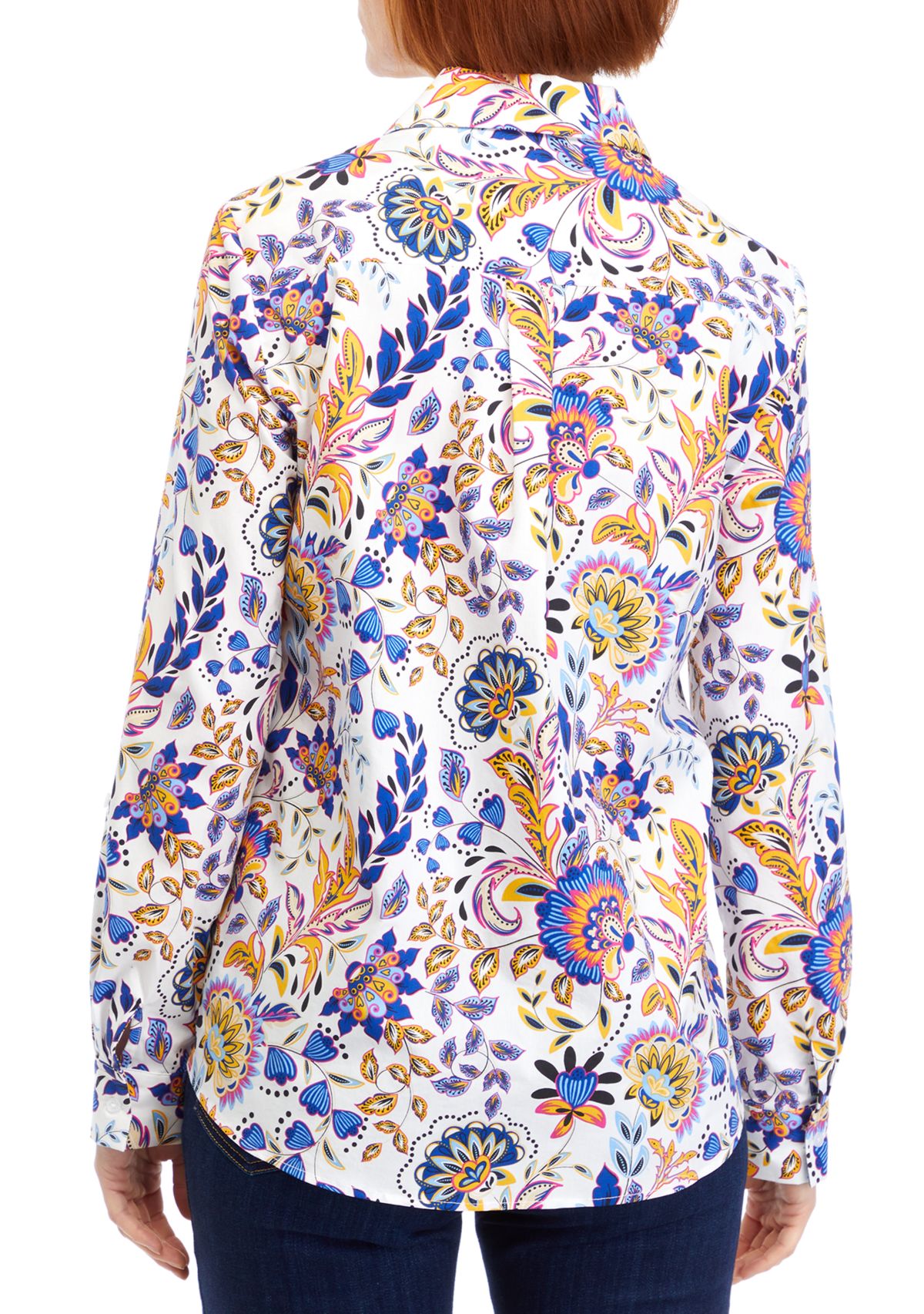 Womens Long Sleeve Printed Collared Button Down Shirt 