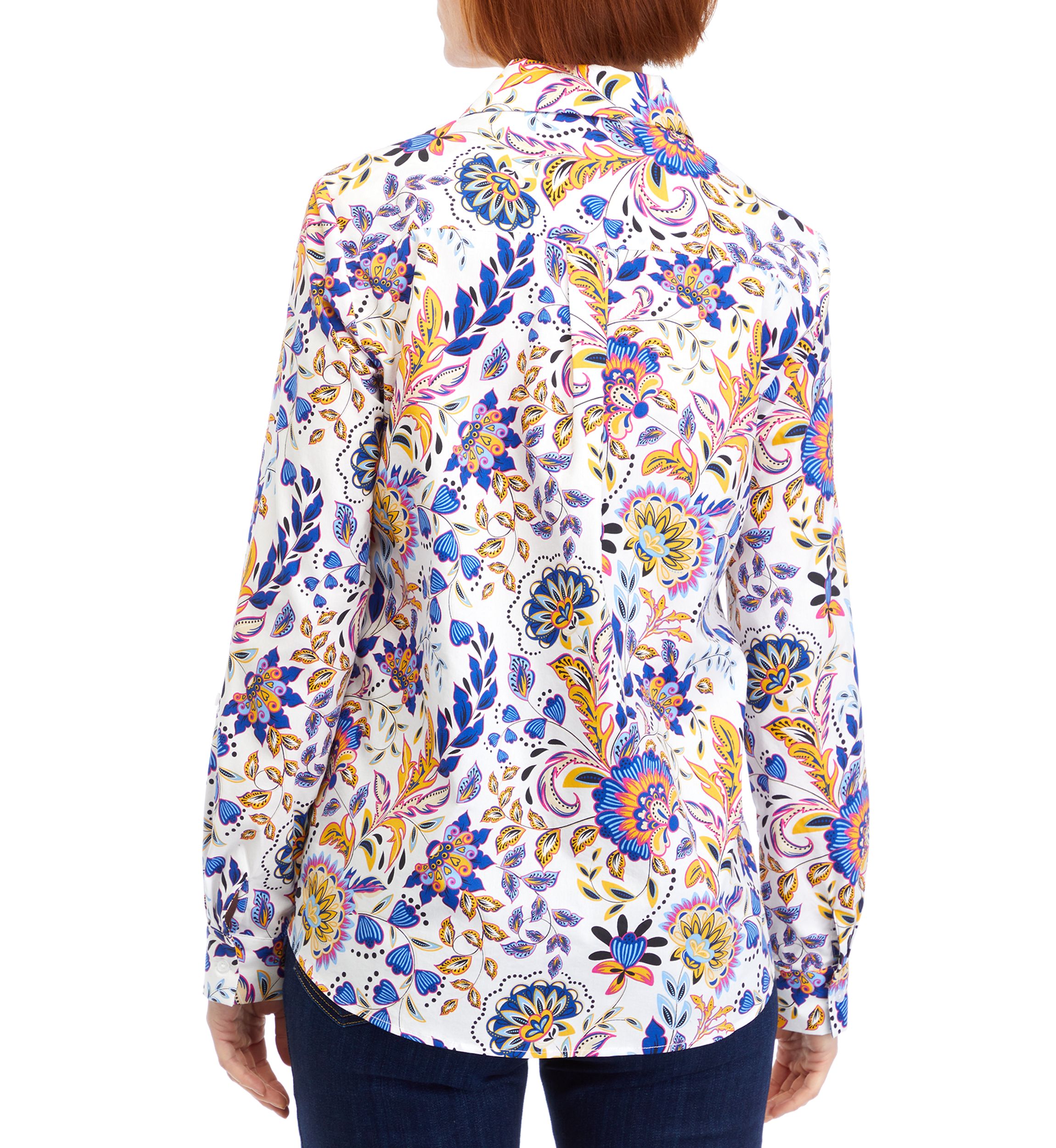 Womens Long Sleeve Printed Collared Button Down Shirt 