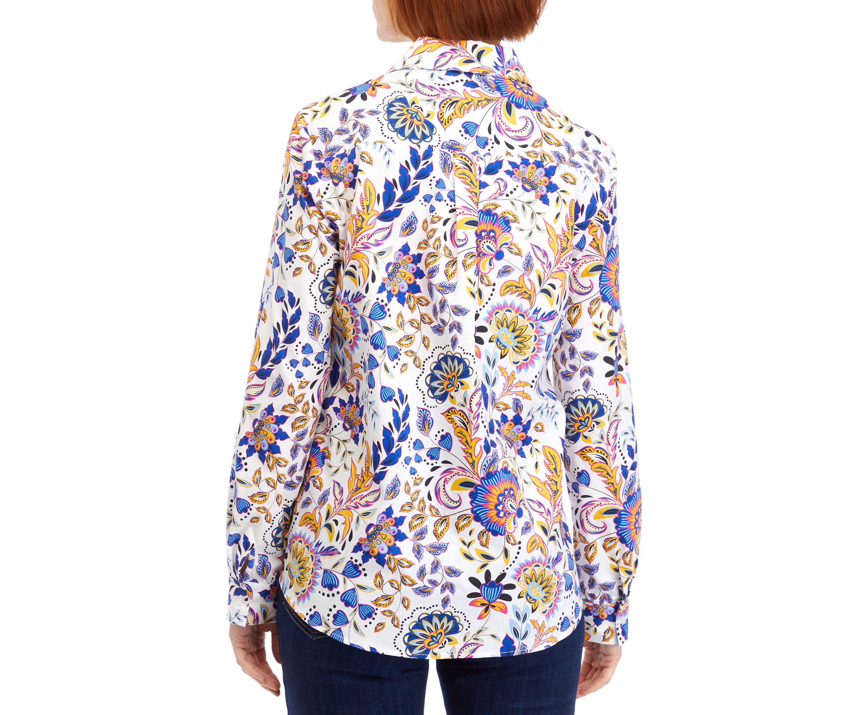 Womens Long Sleeve Printed Collared Button Down Shirt 