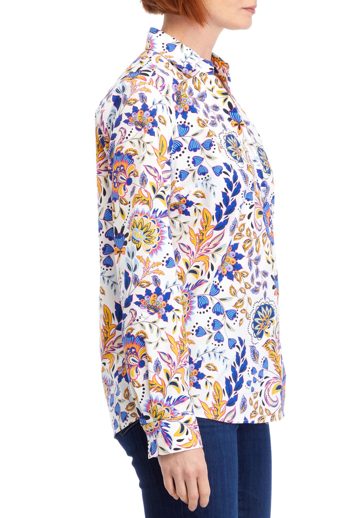 Womens Long Sleeve Printed Collared Button Down Shirt 