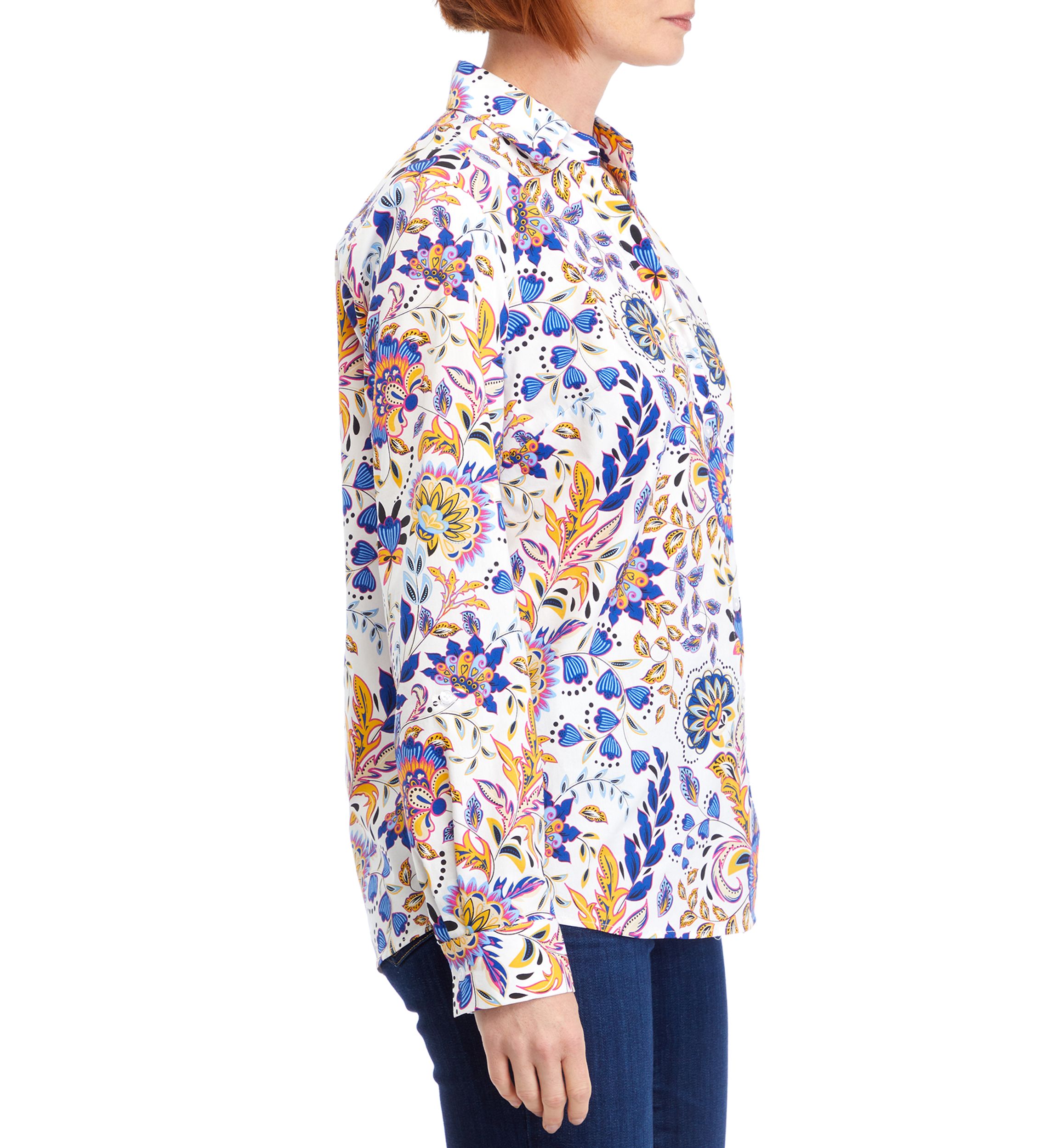 Womens Long Sleeve Printed Collared Button Down Shirt 