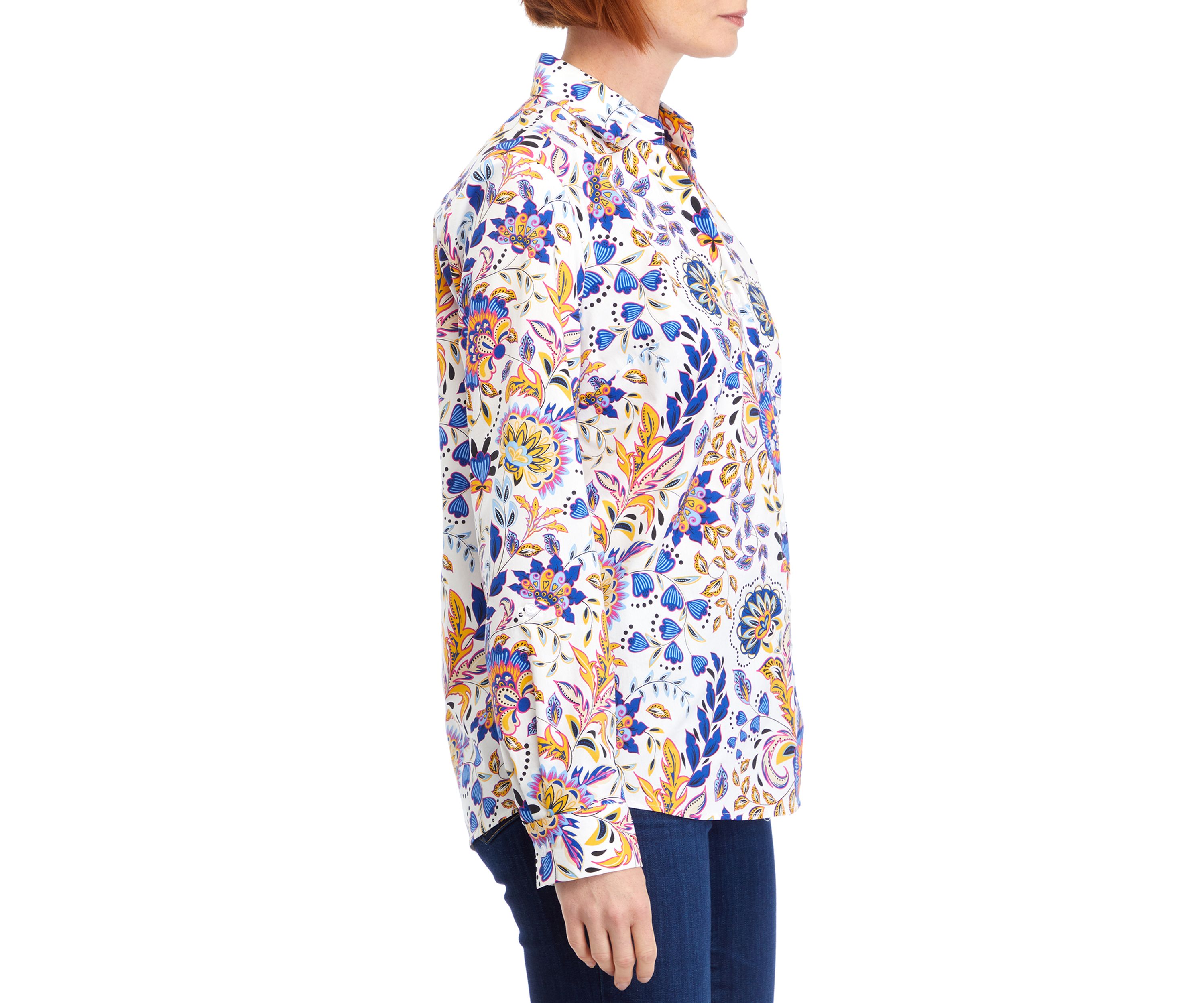 Womens Long Sleeve Printed Collared Button Down Shirt 