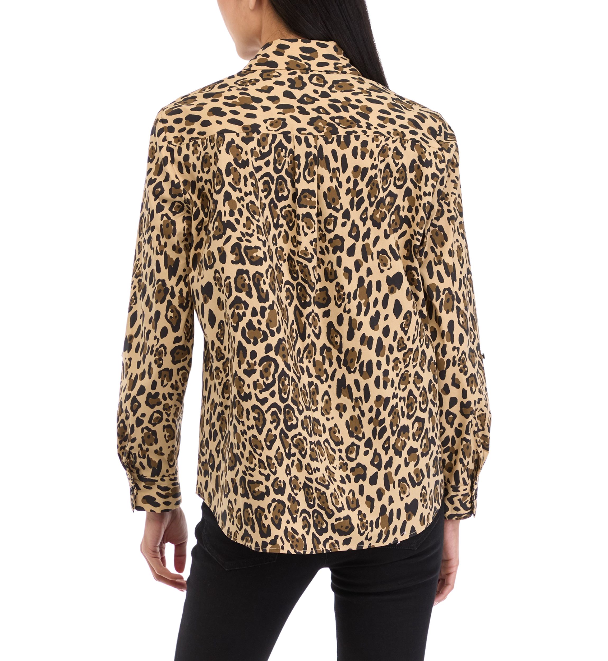 Petite 3/4 Roll Tab Printed Button Up Shirt 