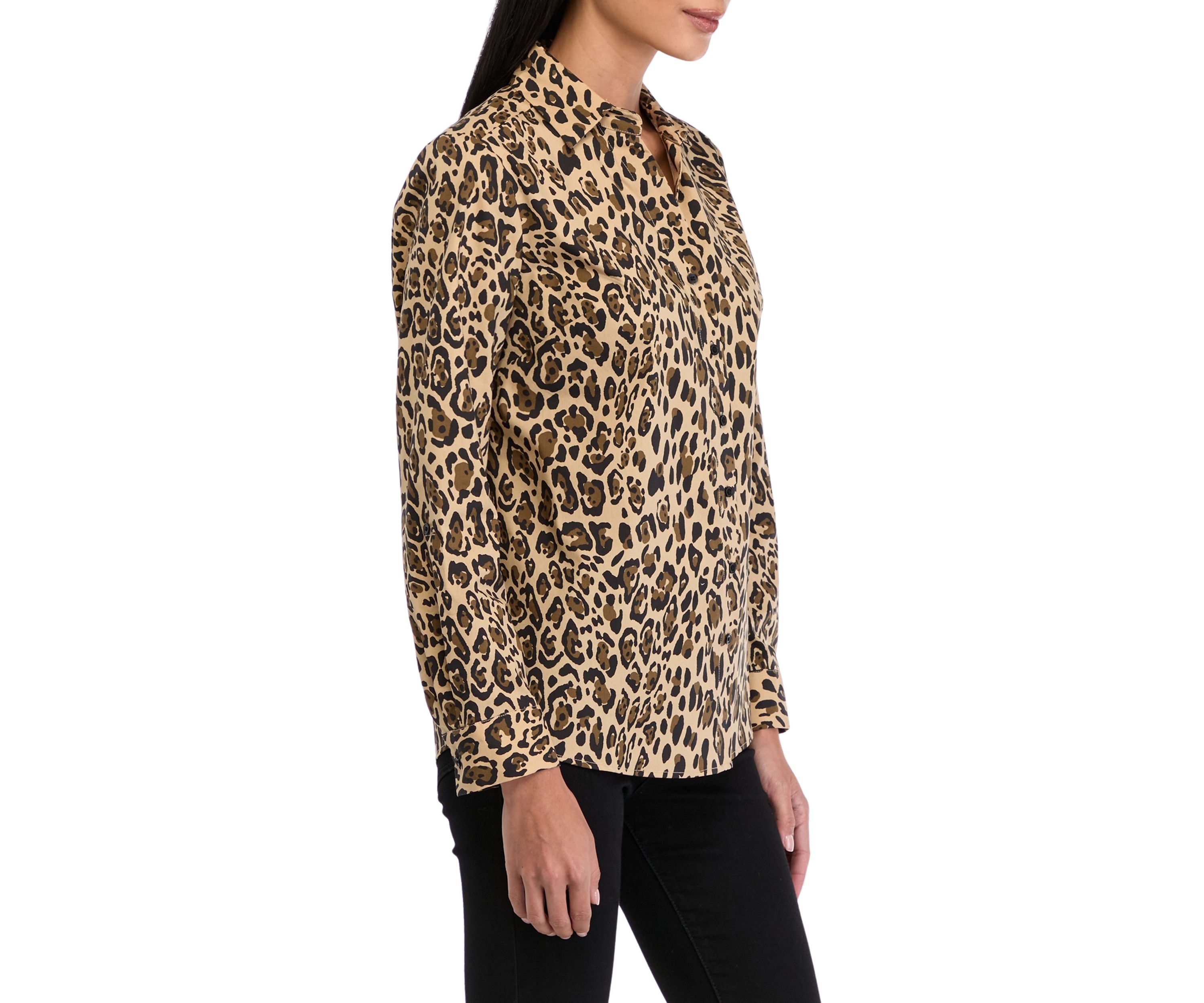 Petite 3/4 Roll Tab Printed Button Up Shirt 