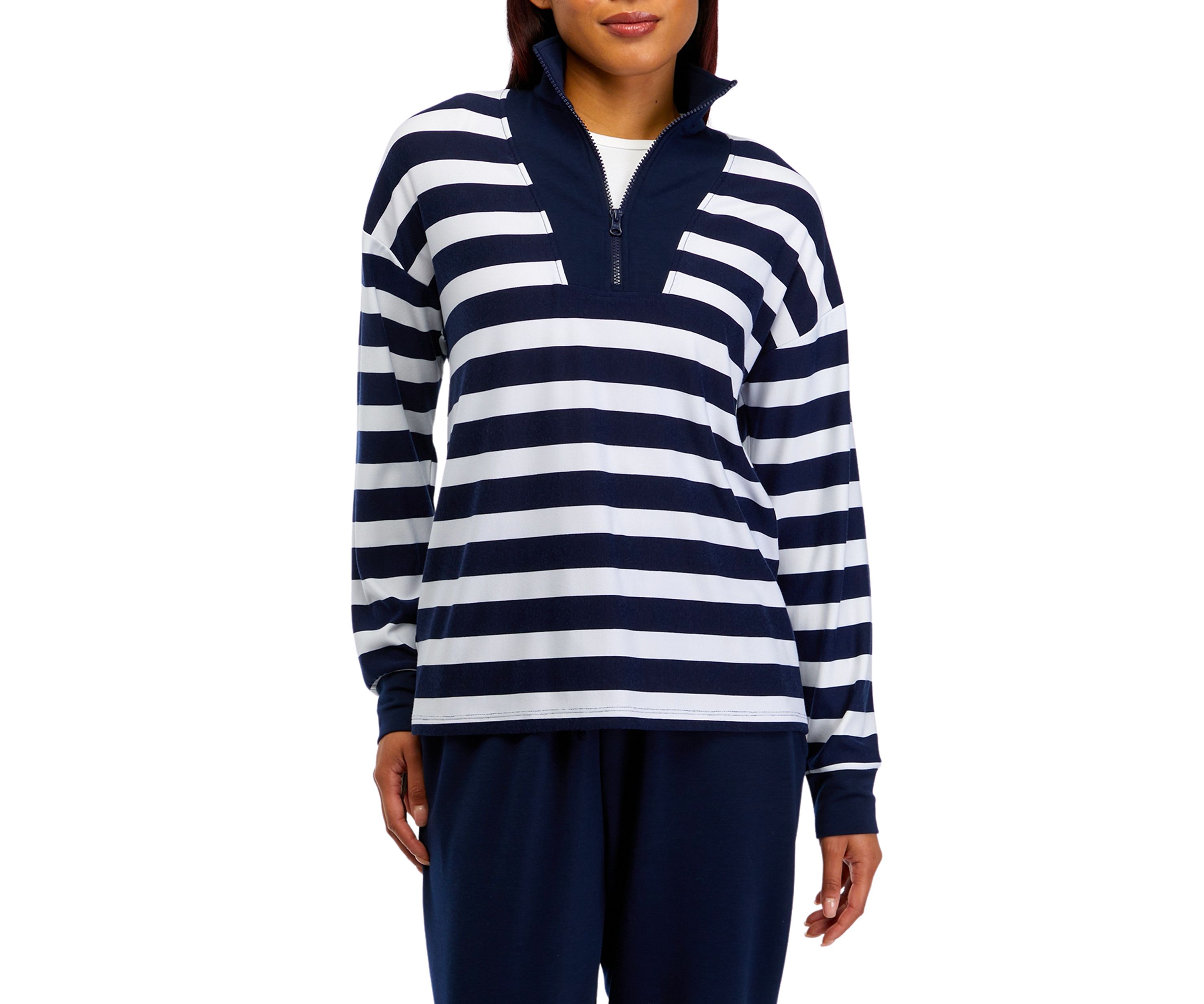 Womens 1/4 Zip Stripe Pullover