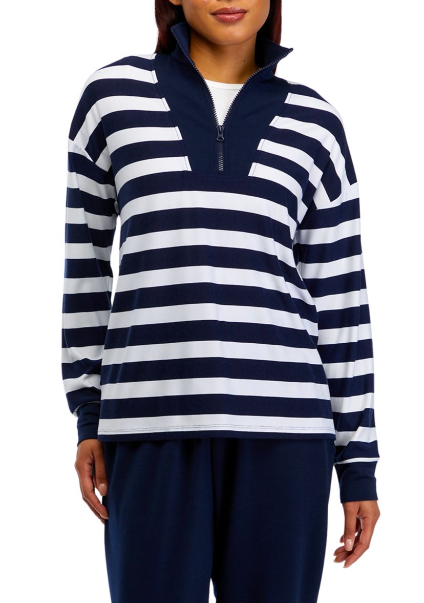Womens 1/4 Zip Stripe Pullover
