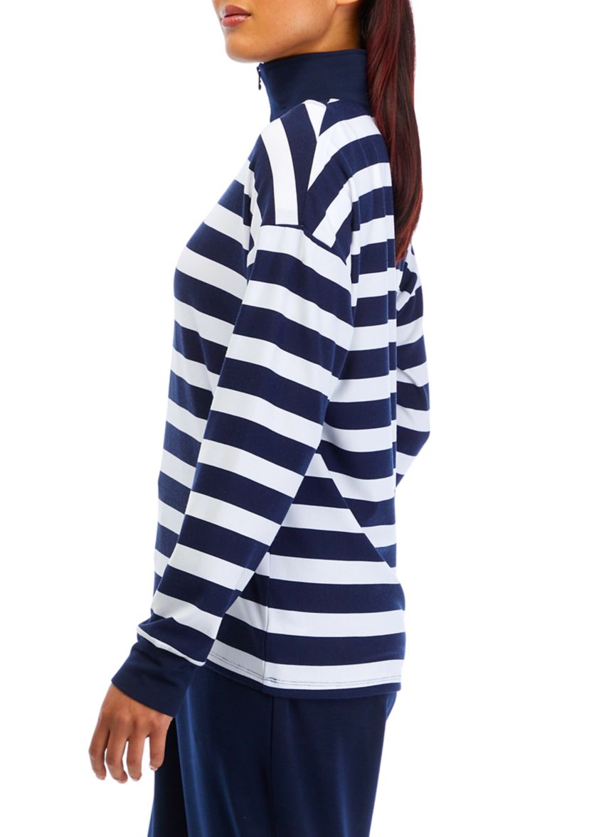 Womens 1/4 Zip Stripe Pullover