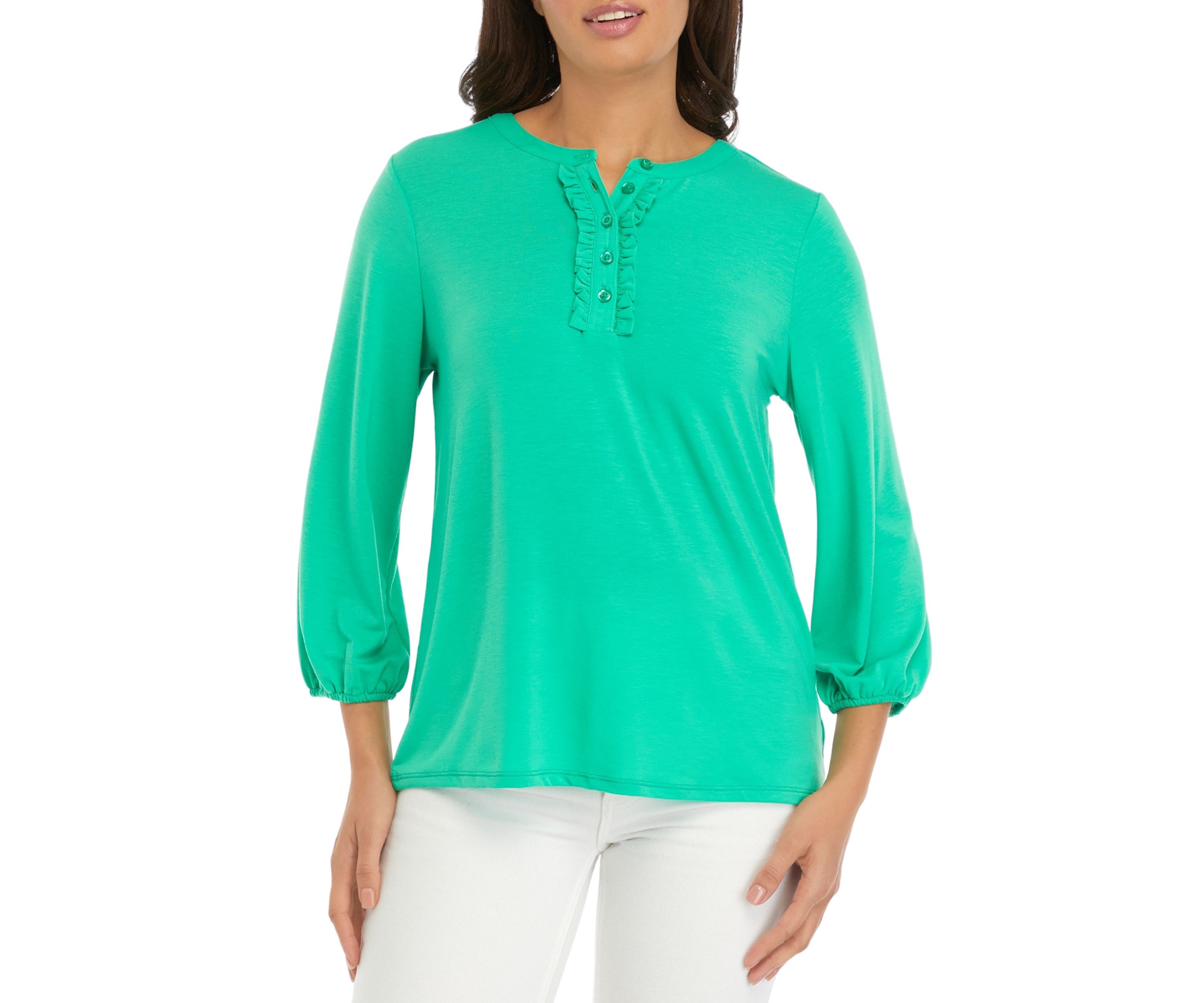 Womens Ruffle Trim Henley Top