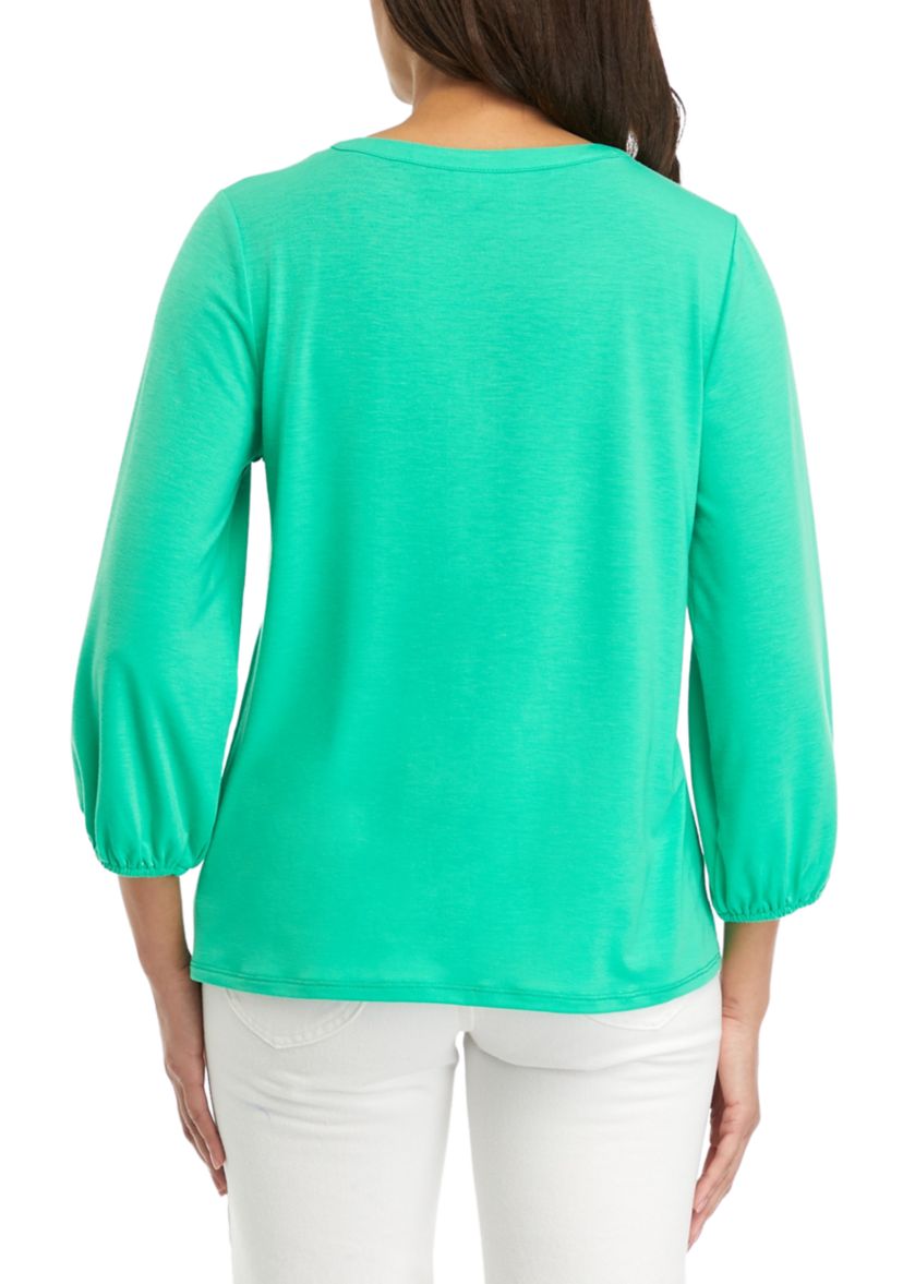 Womens Ruffle Trim Henley Top