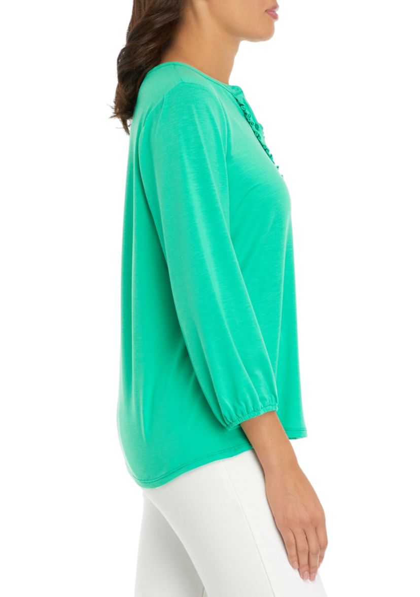 Womens Ruffle Trim Henley Top
