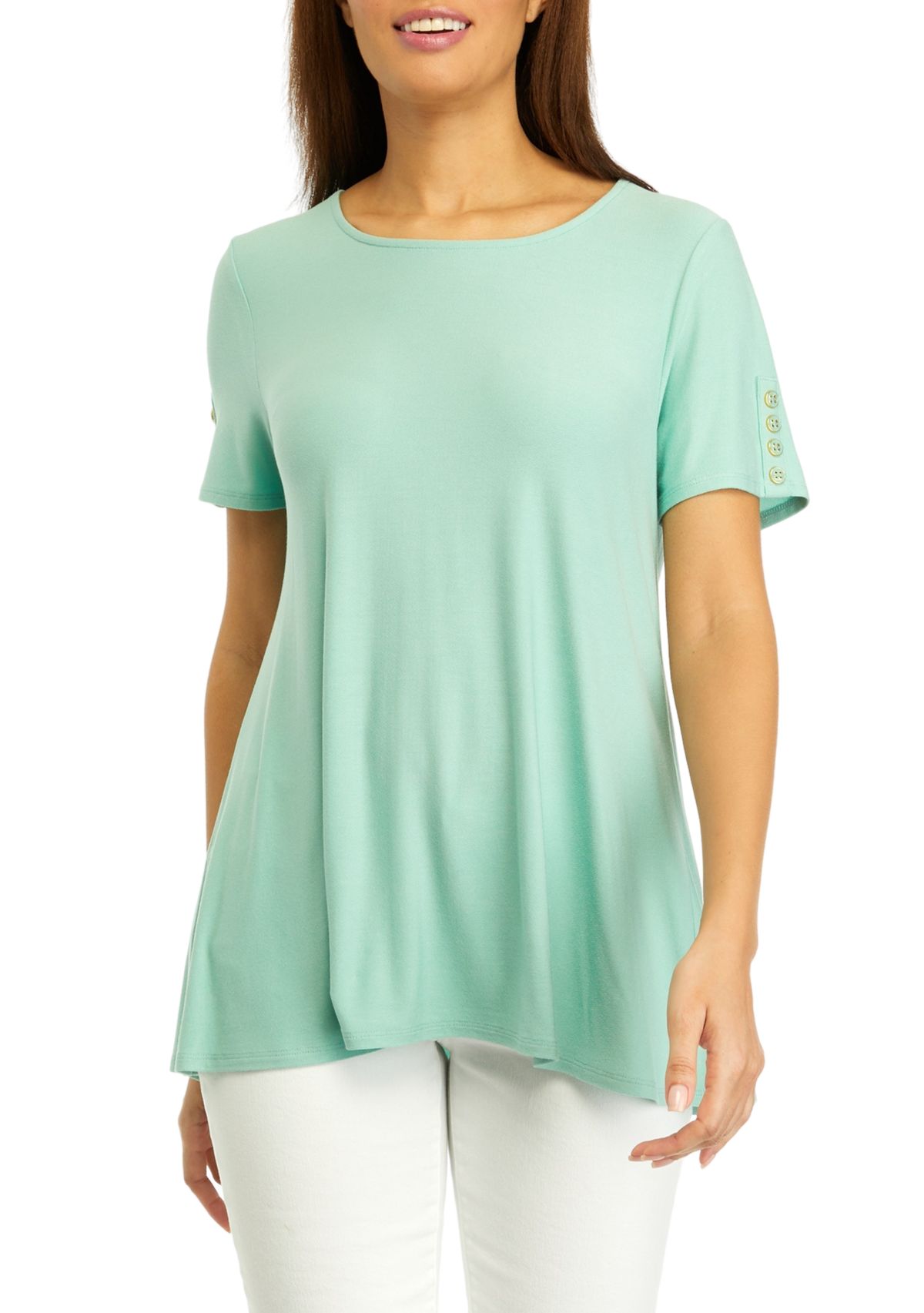 Womens Short Sleeve Button Tunic Top