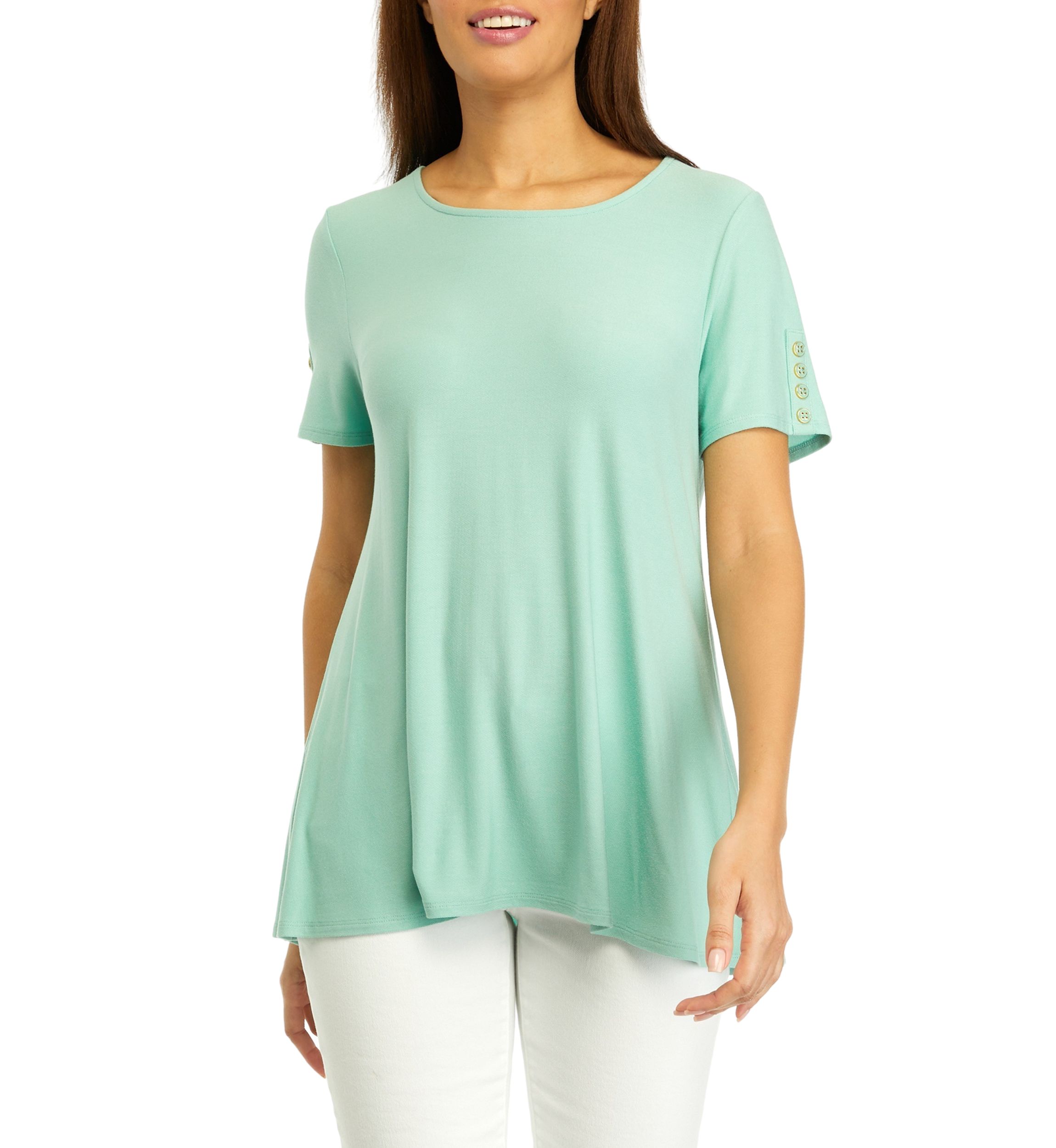Womens Short Sleeve Button Tunic Top