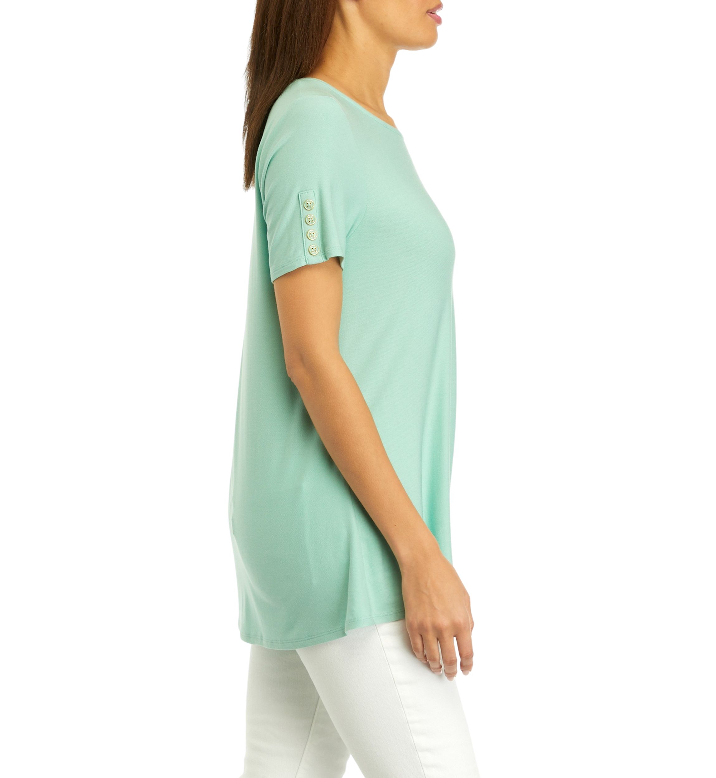 Womens Short Sleeve Button Tunic Top