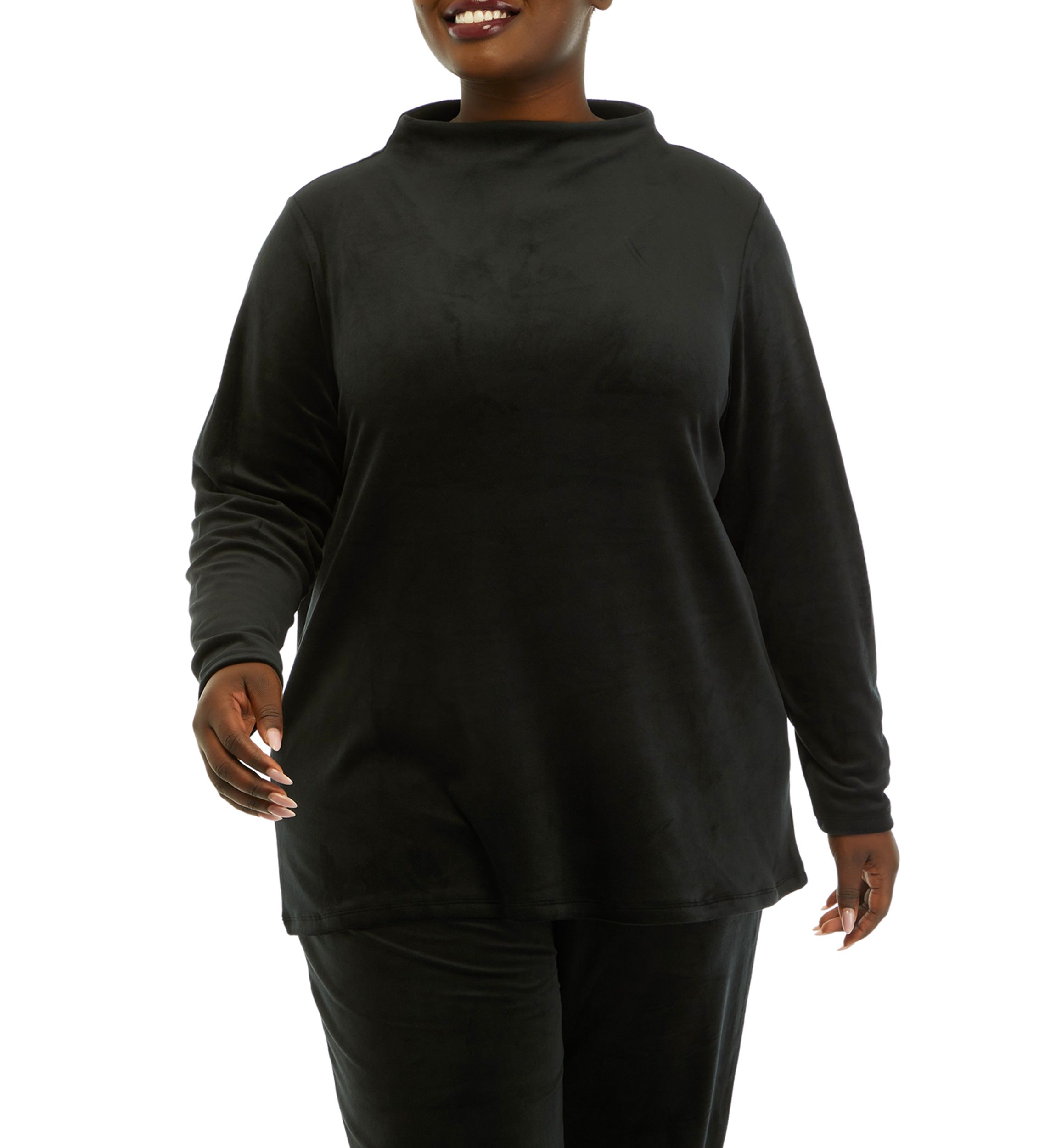 Plus Size Comfort Velour Wide Mock Neck Pullover