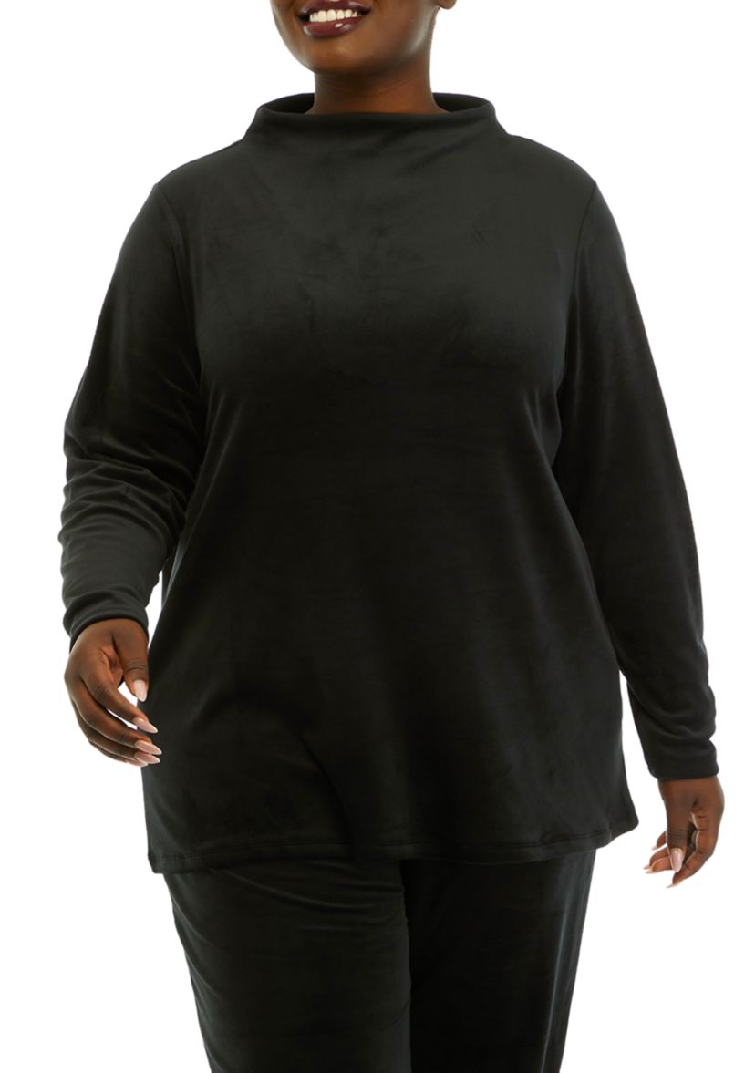 Plus Size Comfort Velour Wide Mock Neck Pullover