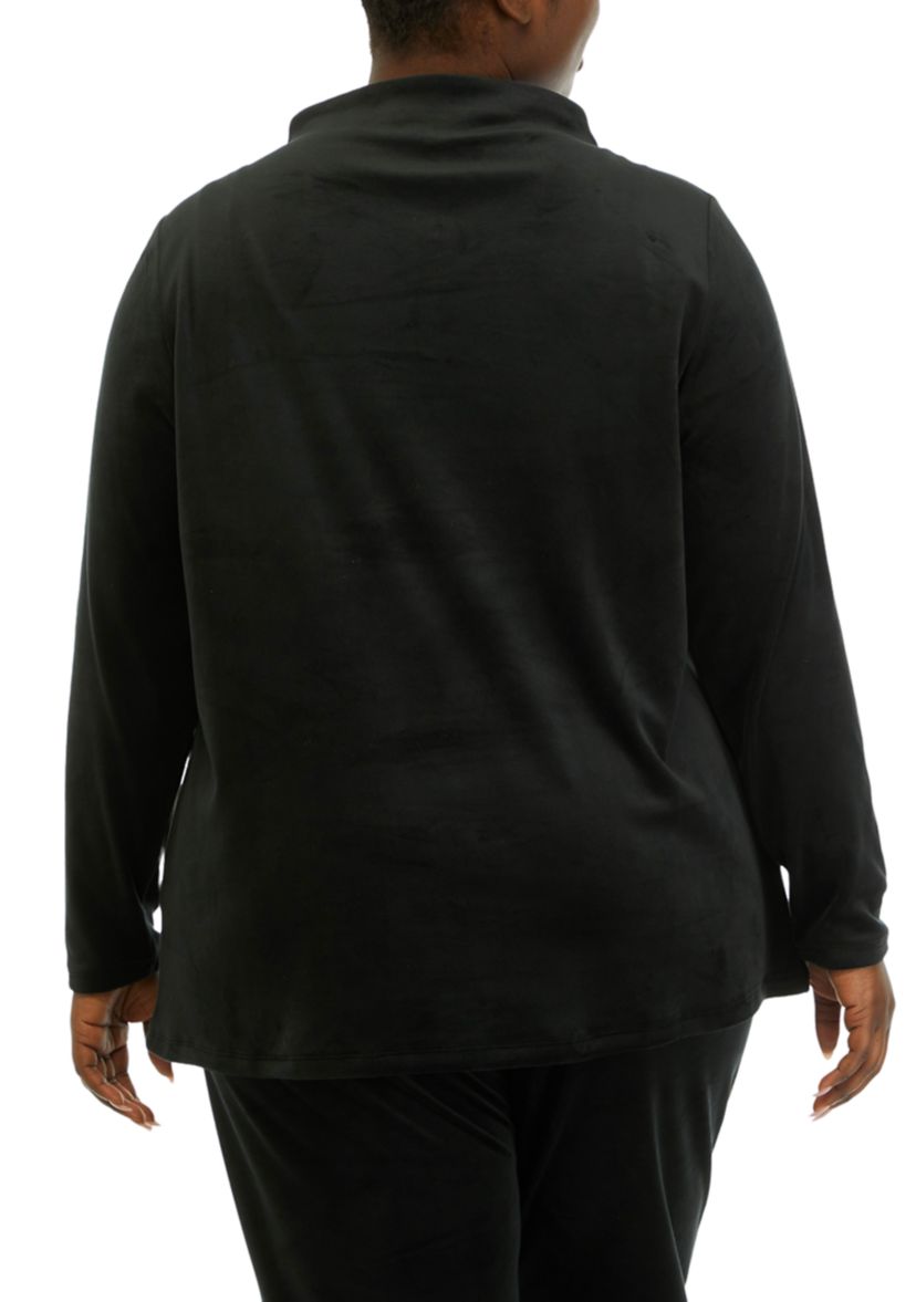 Plus Size Comfort Velour Wide Mock Neck Pullover