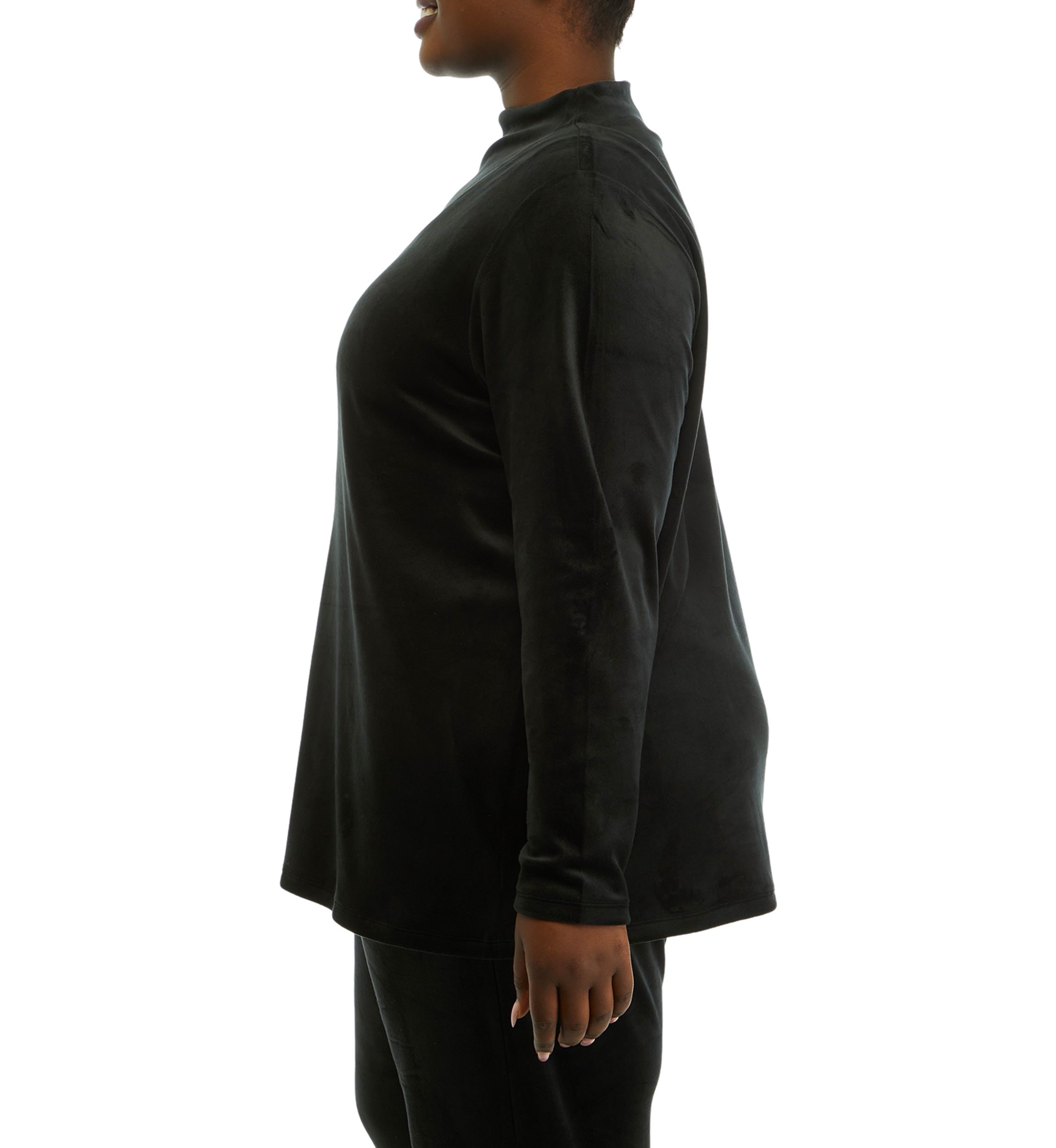 Plus Size Comfort Velour Wide Mock Neck Pullover