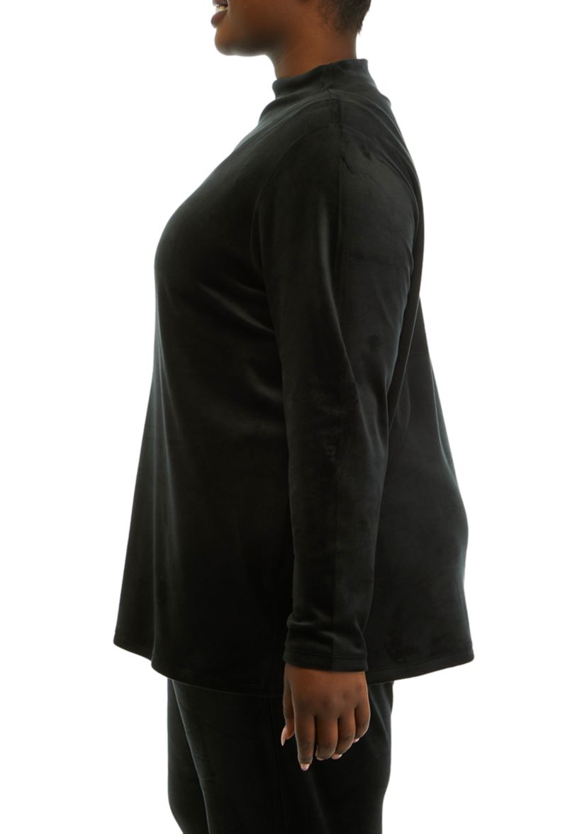 Plus Size Comfort Velour Wide Mock Neck Pullover