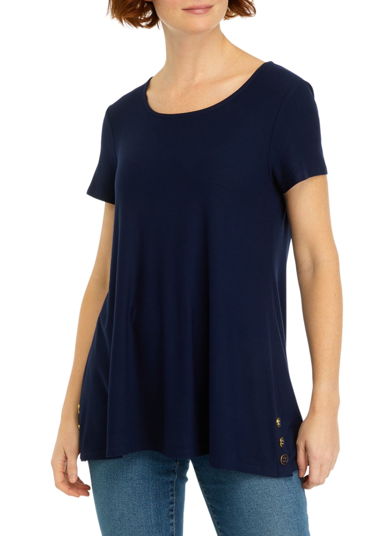 Womens Short Sleeve Side Button Tunic Top
