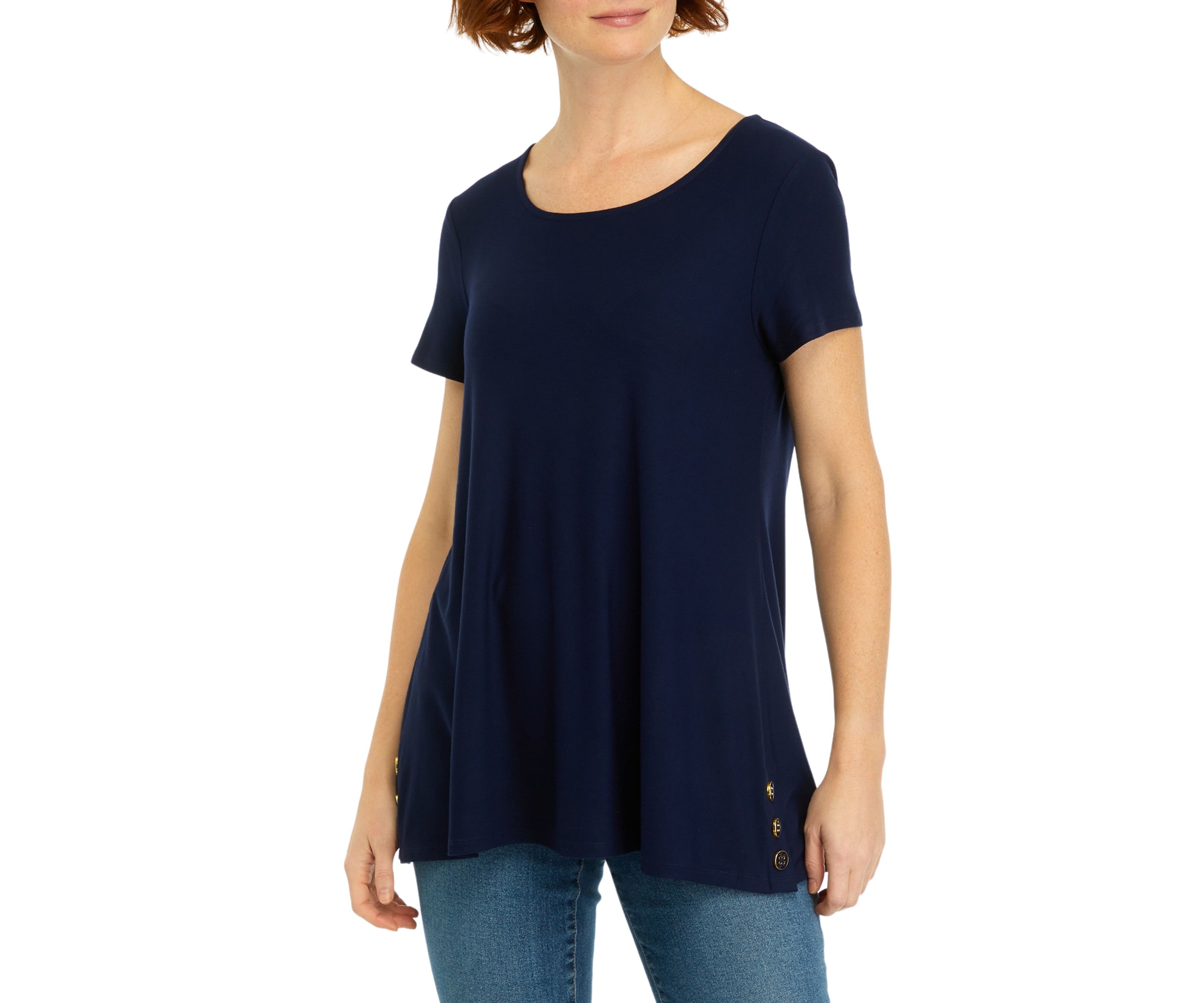 Womens Short Sleeve Side Button Tunic Top