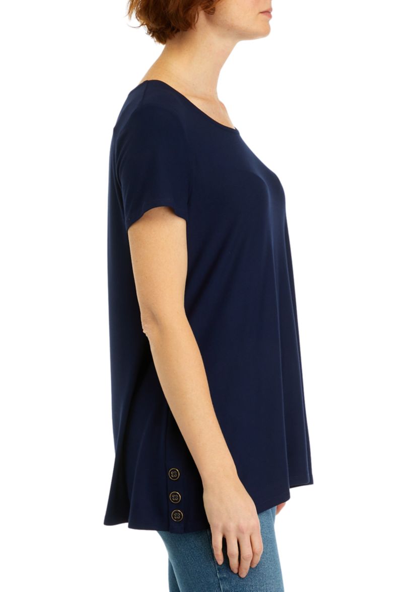 Womens Short Sleeve Side Button Tunic Top